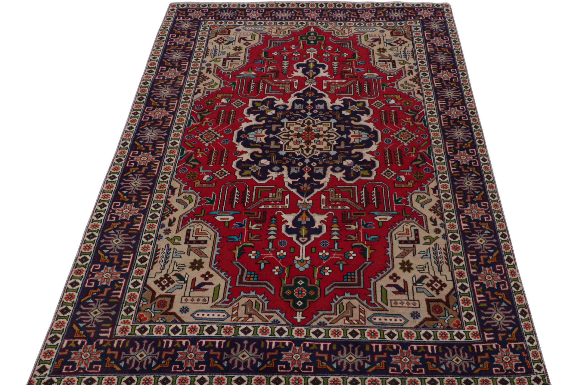Hand-Knotted Vintage Persian Tabriz rug with Red-Blue Patterns by Rug & Kilim For Sale