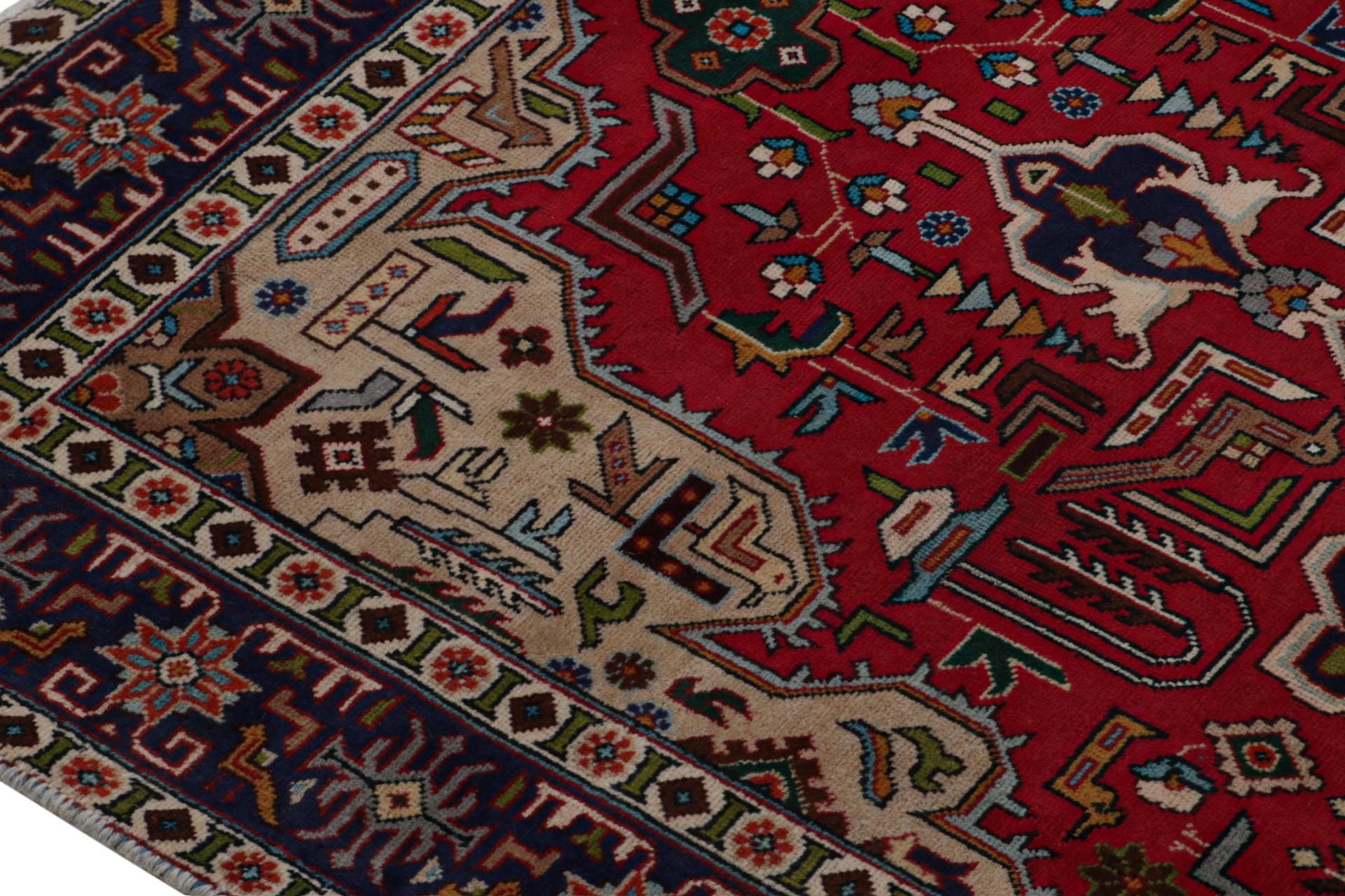 Late 20th Century Vintage Persian Tabriz rug with Red-Blue Patterns by Rug & Kilim For Sale