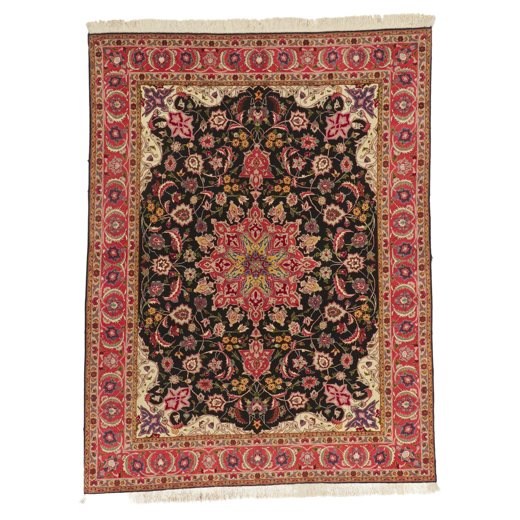 Vintage Persian Tabriz Rug with Refined Baroque Color Palette