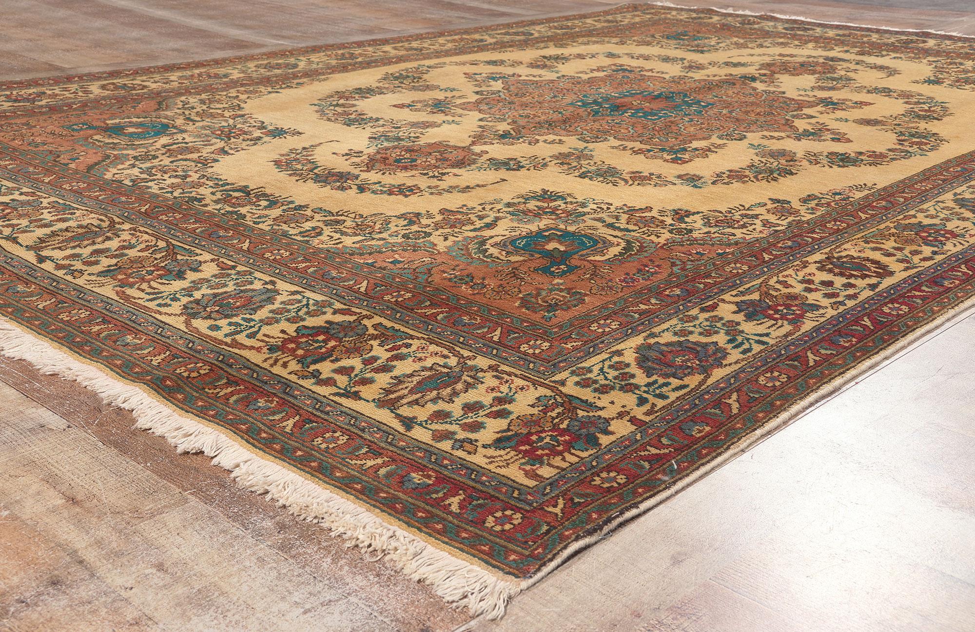 20th Century Vintage Persian Tabriz Rug, Understated Elegance Meets Italian Nonna Chic For Sale