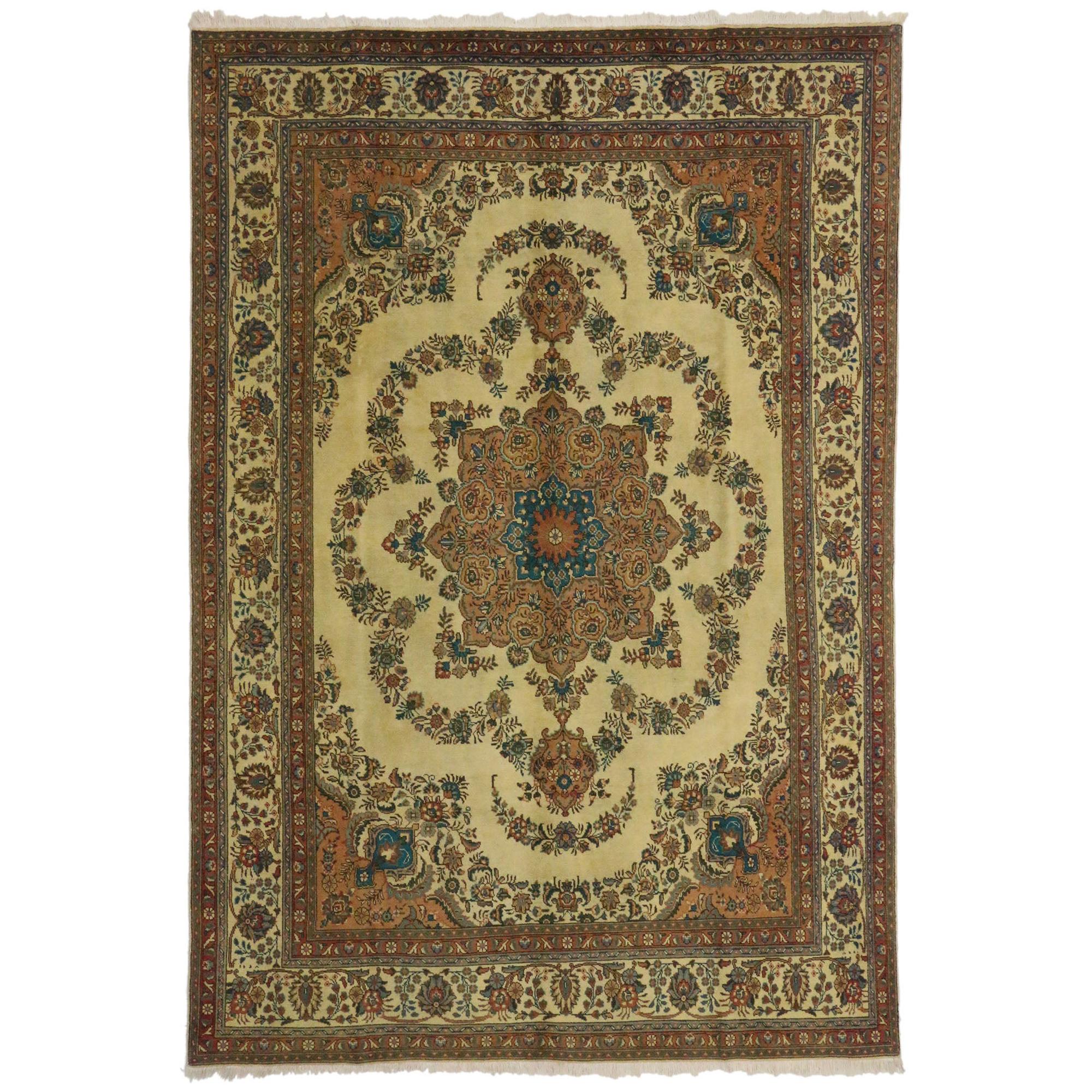 Vintage Persian Tabriz Rug with Craftsman Tuscan Style For Sale at 1stDibs