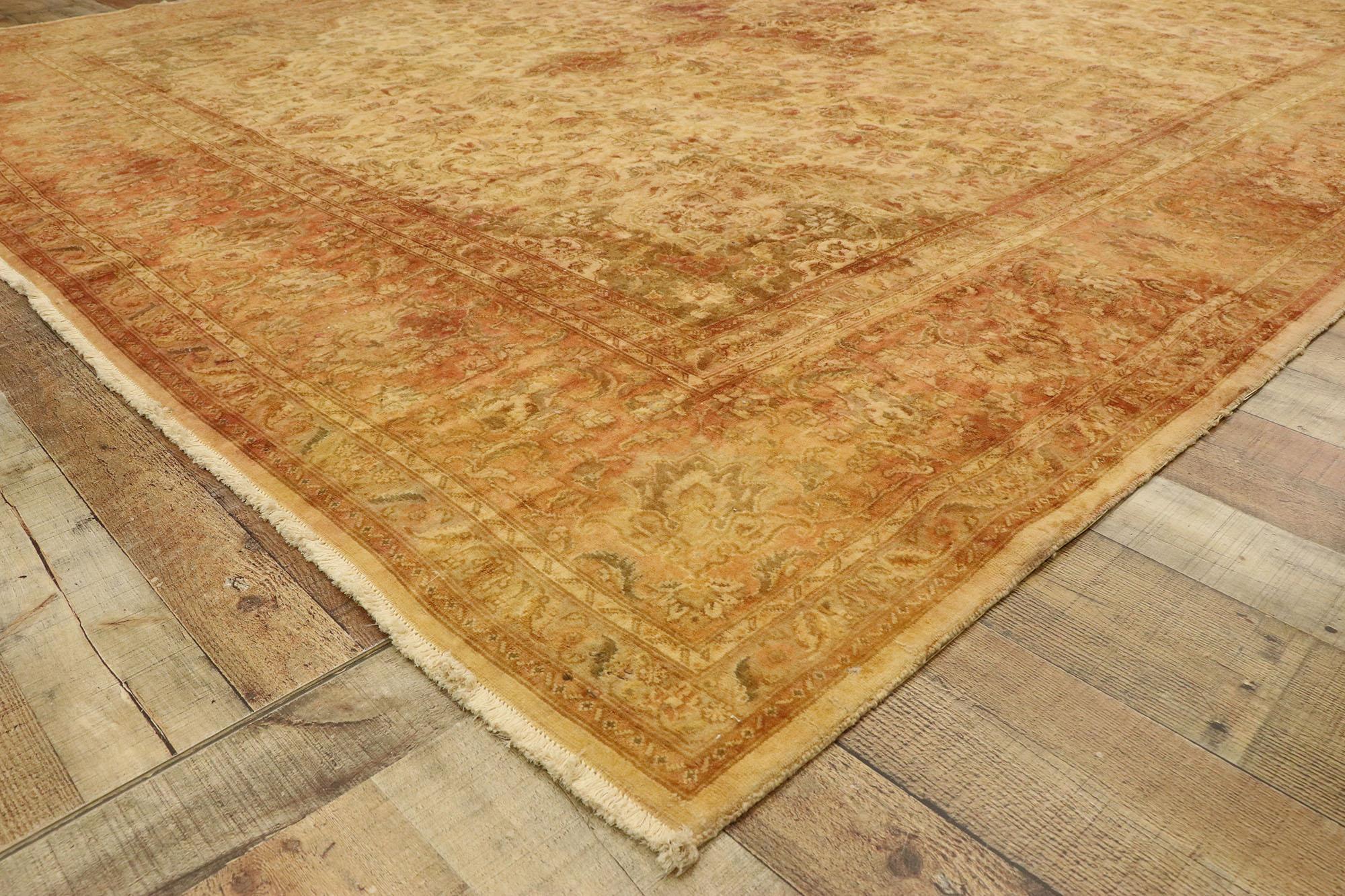 Hand-Knotted Vintage Persian Tabriz Rug with Rustic Mediterranean Tuscan Style For Sale