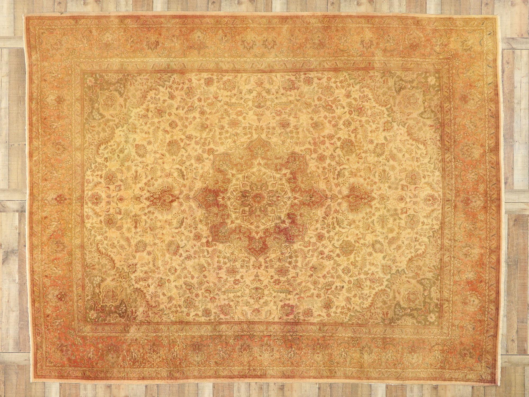20th Century Vintage Persian Tabriz Rug with Rustic Mediterranean Tuscan Style For Sale