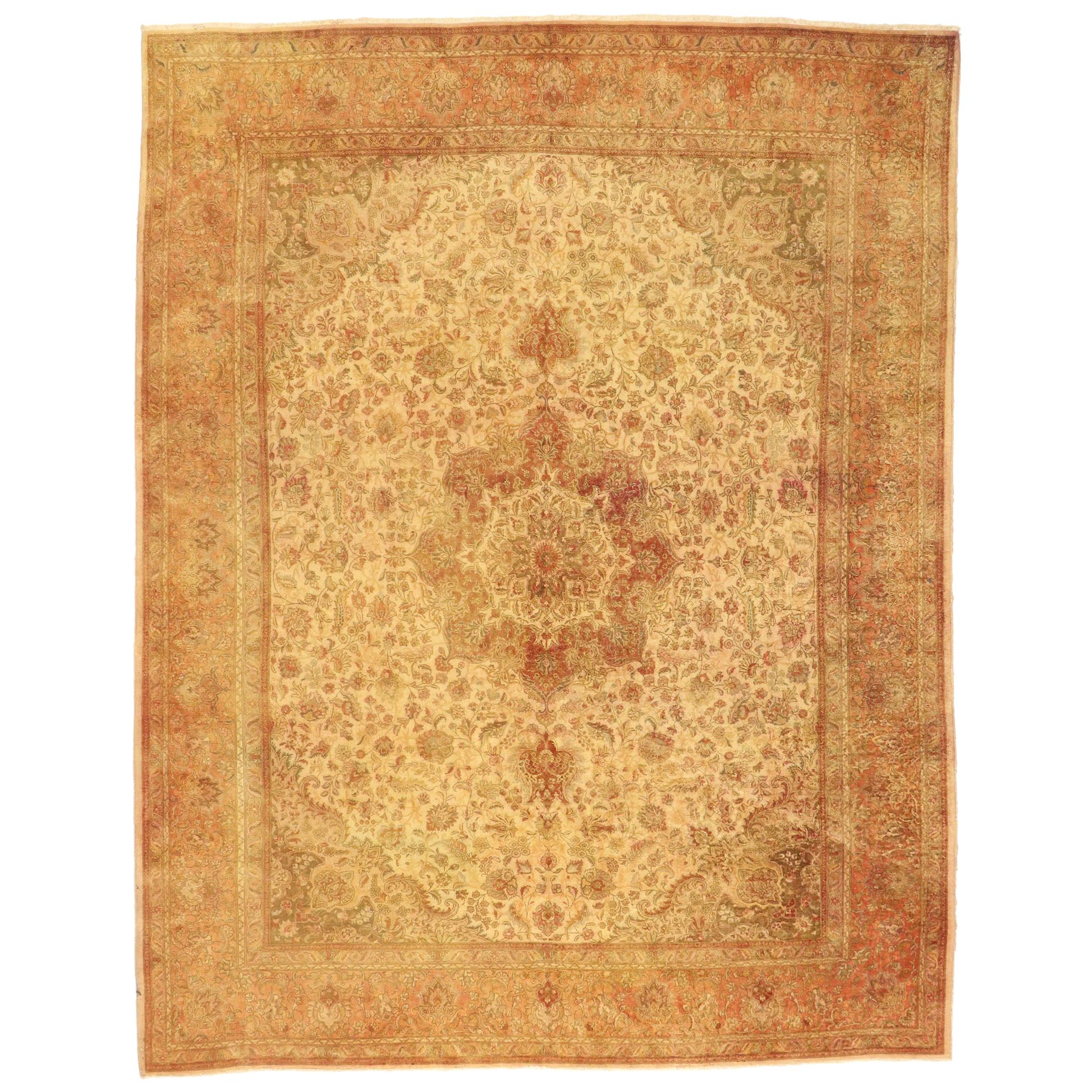 Vintage Persian Tabriz Rug with Rustic Mediterranean Tuscan Style For Sale
