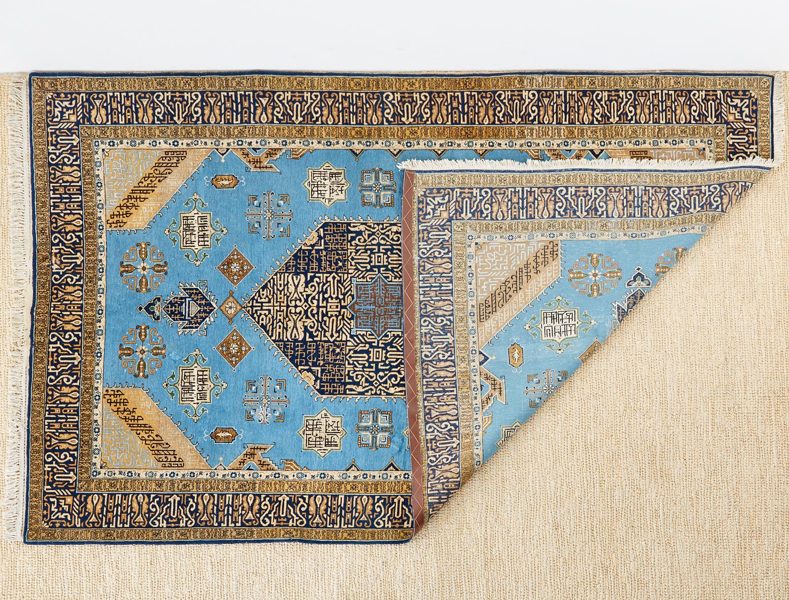 Vintage Persian Tabriz Rug with Sky Blue Field 11