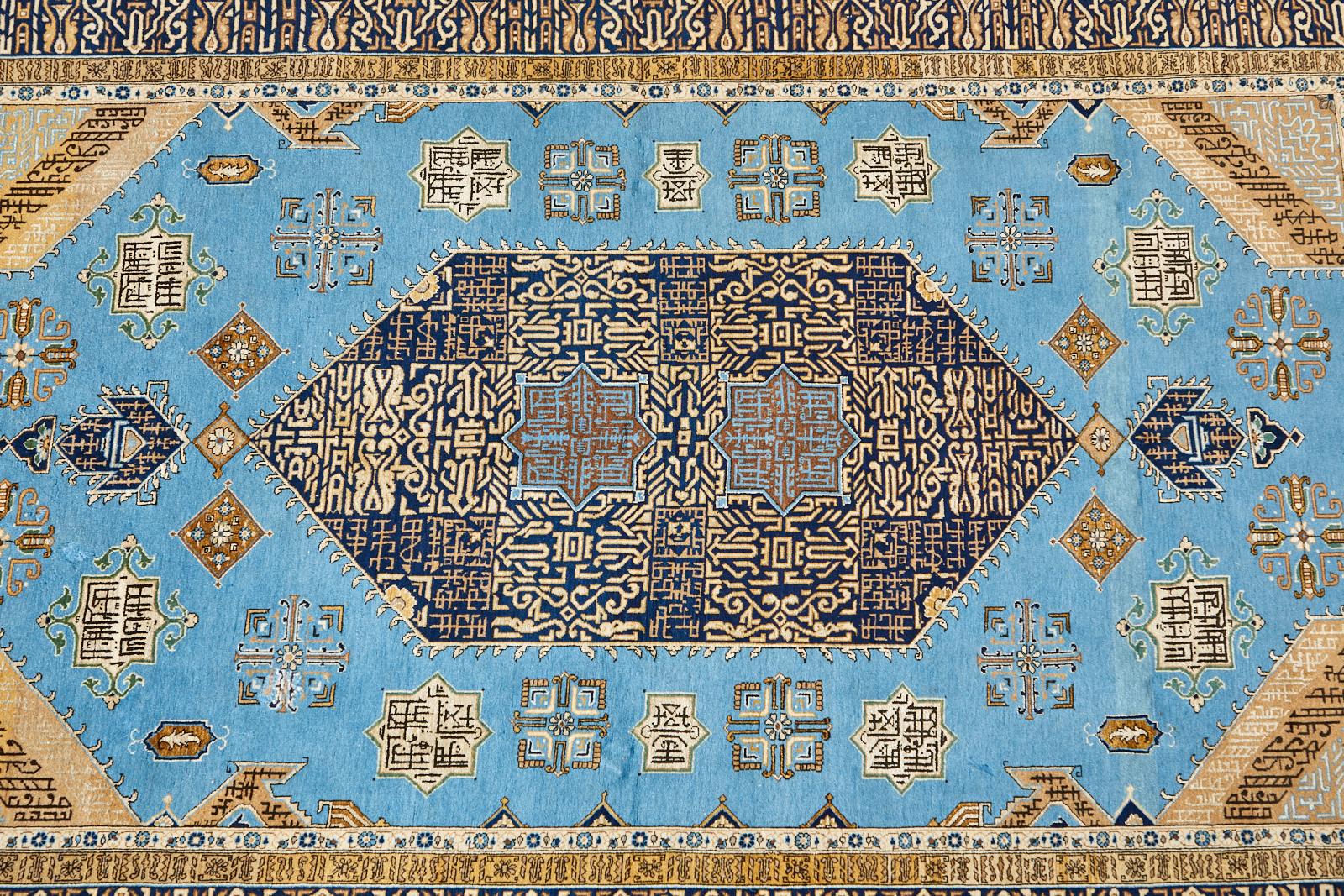 Hand-Knotted Vintage Persian Tabriz Rug with Sky Blue Field