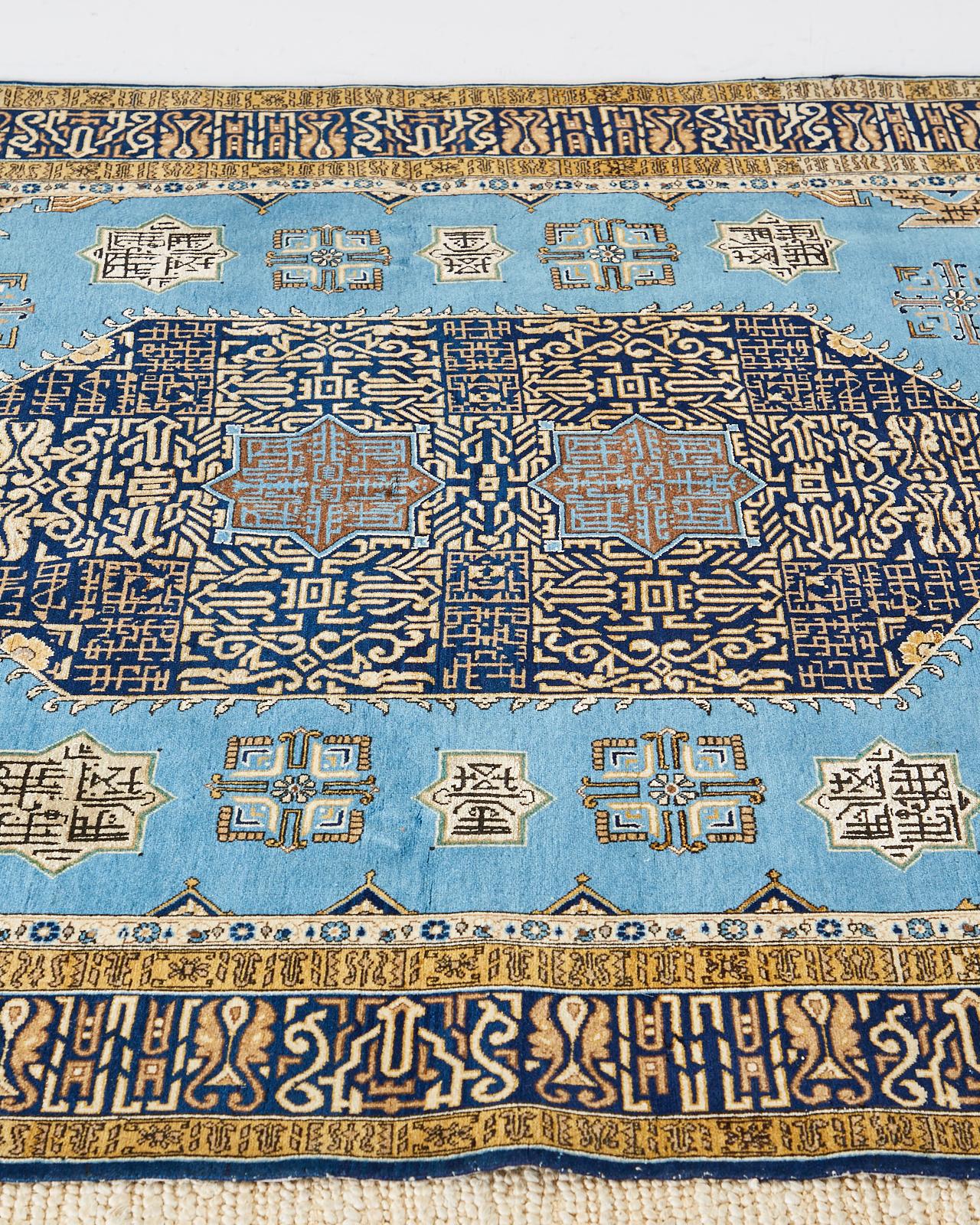 Wool Vintage Persian Tabriz Rug with Sky Blue Field