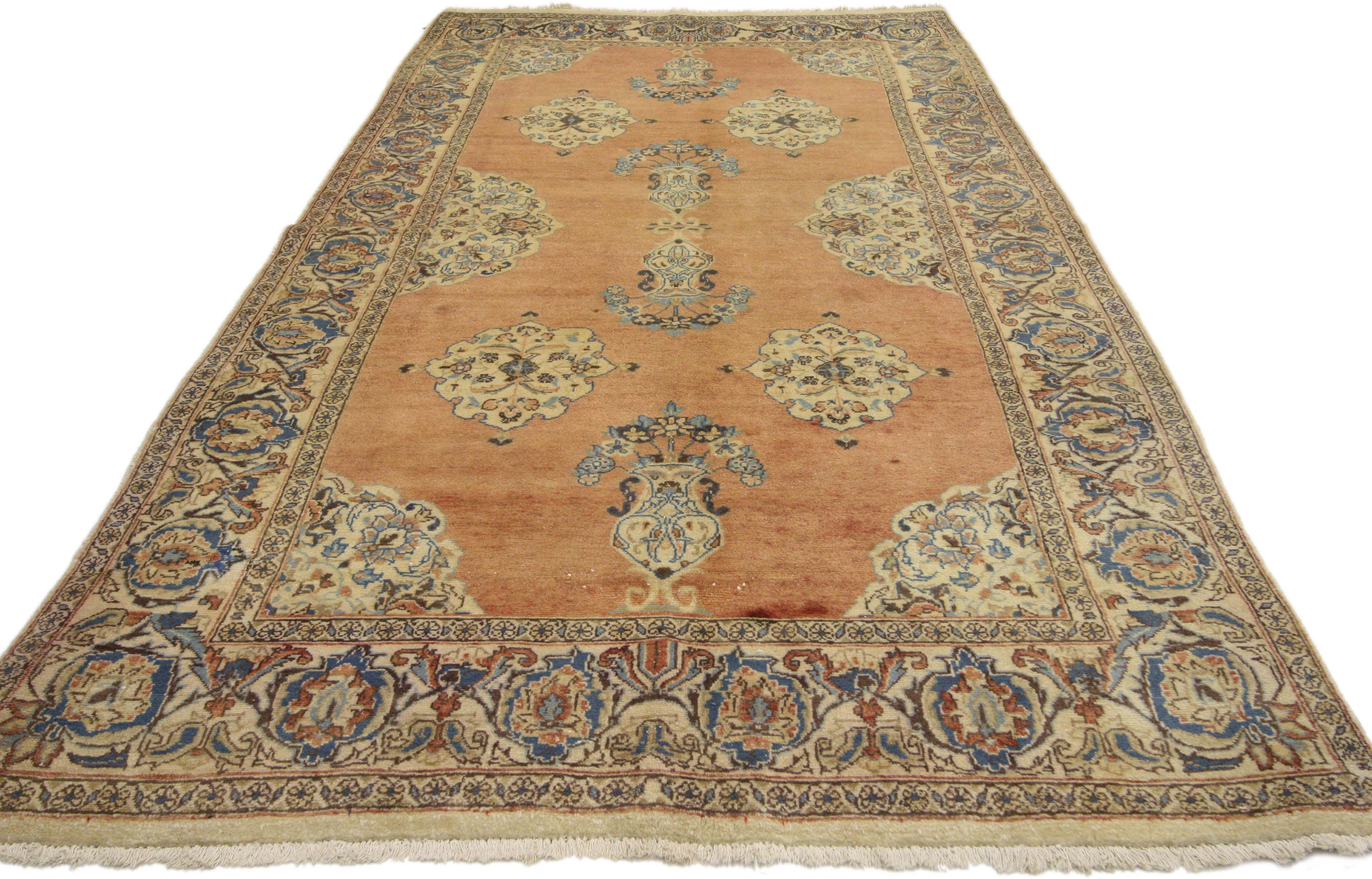 Hand-Knotted Vintage Persian Tabriz Rug with Swedish Farmhouse Style For Sale
