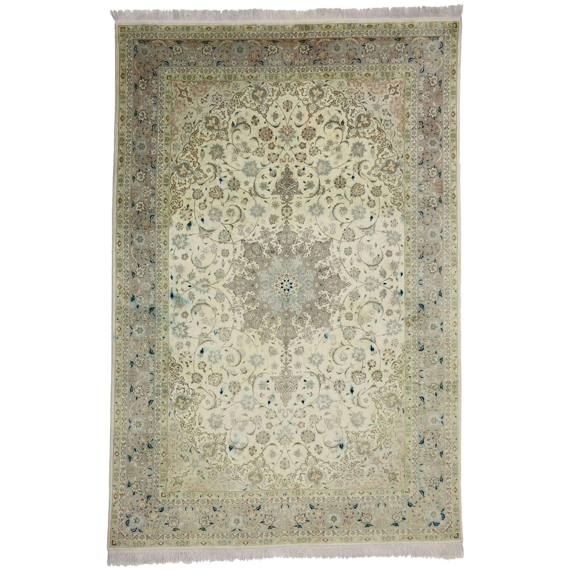 Vintage Persian Tabriz Area Rug with French Provincial Style For Sale