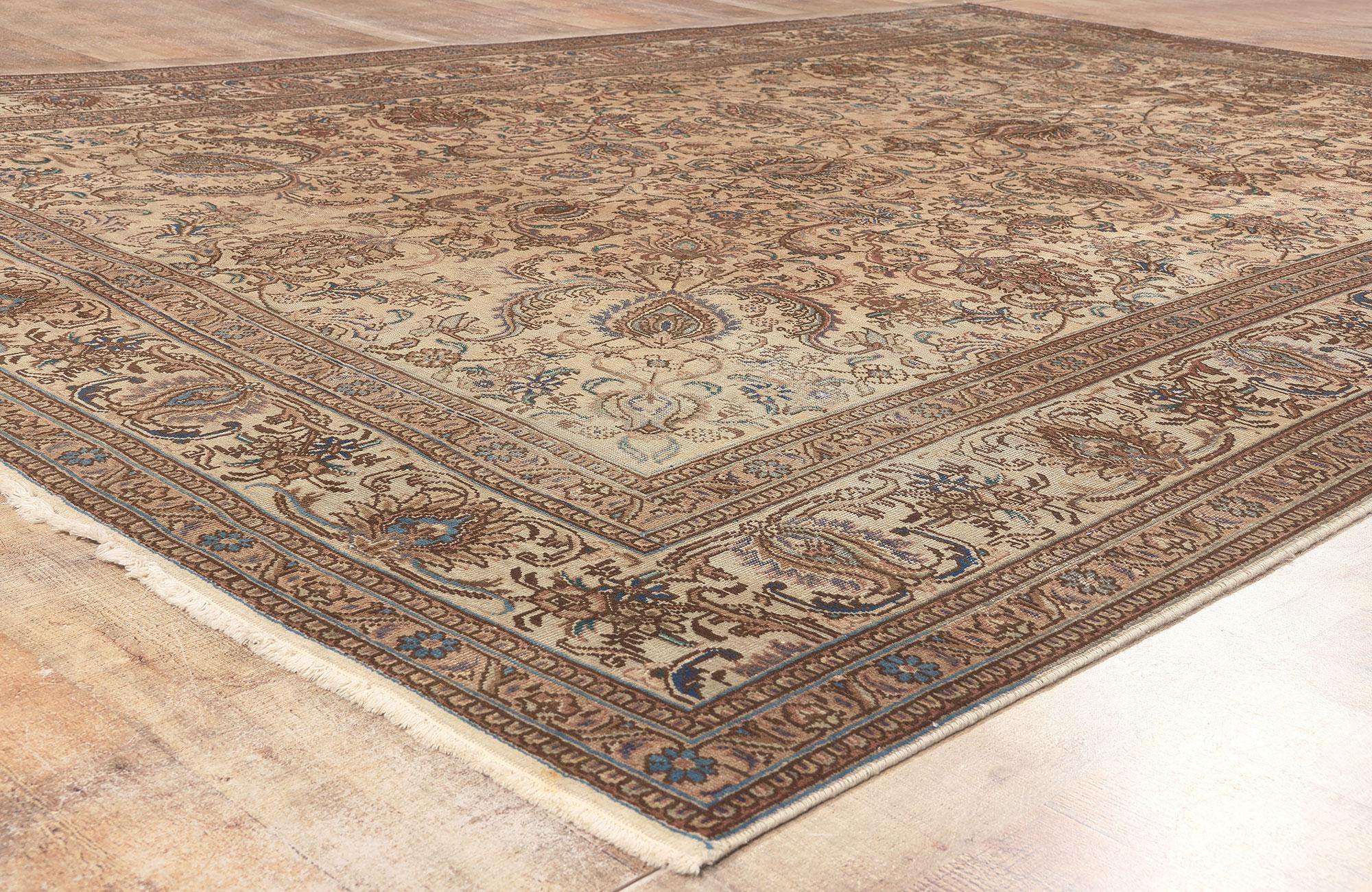 20th Century Vintage Persian Tabriz Rug, Colonial Revival Meets Belgian Chic For Sale