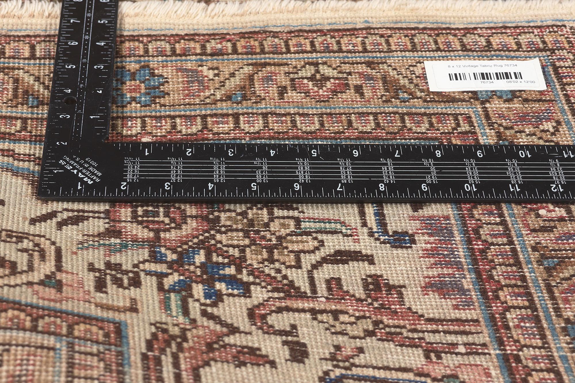 Vintage Persian Tabriz Rug, Colonial Revival Meets Belgian Chic In Good Condition For Sale In Dallas, TX
