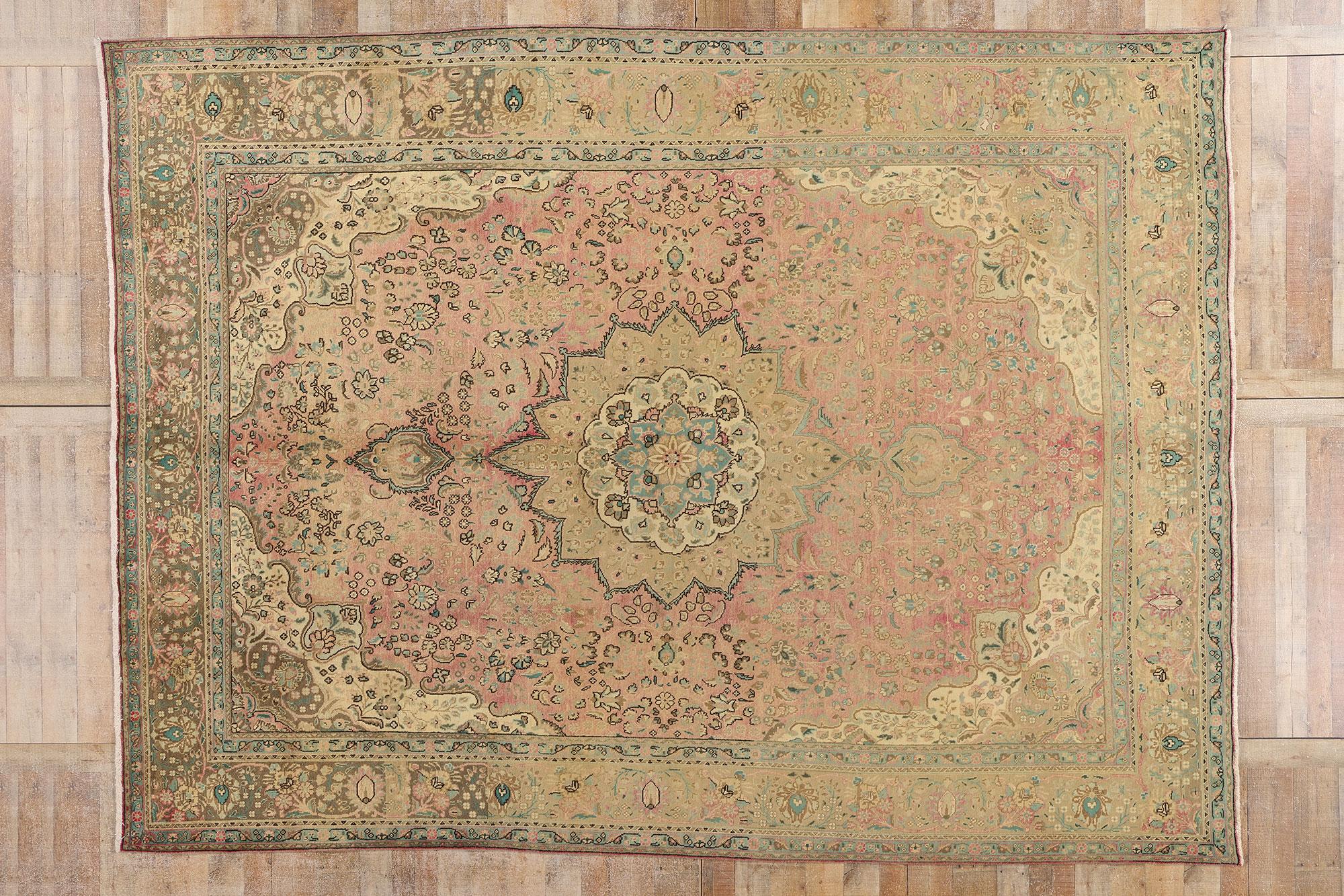 Tappeto persiano Tabriz vintage con stile tradizionale in vendita 3