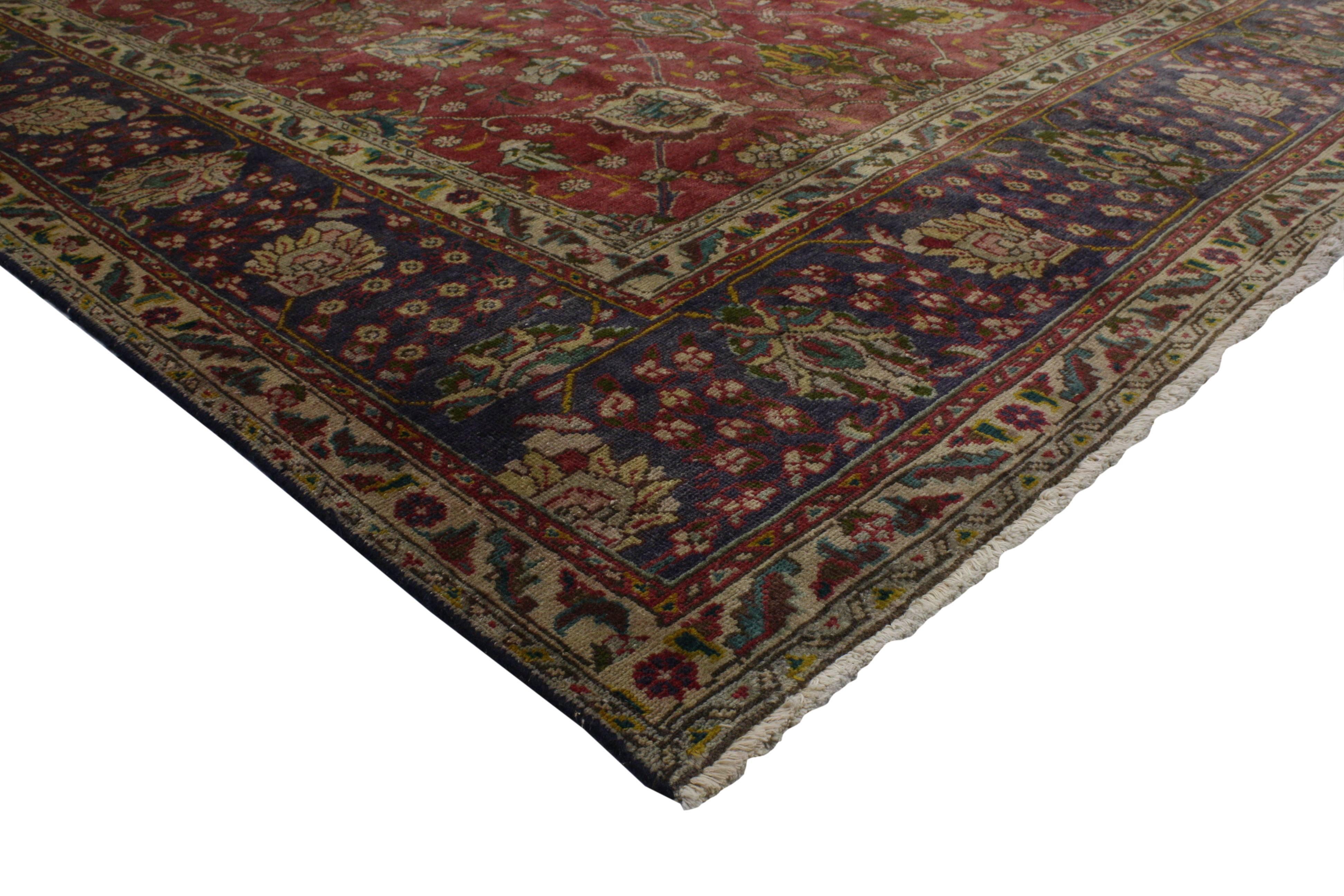 Wool Vintage Persian Tabriz Area Rug with Traditional Colonial and Federal Style For Sale