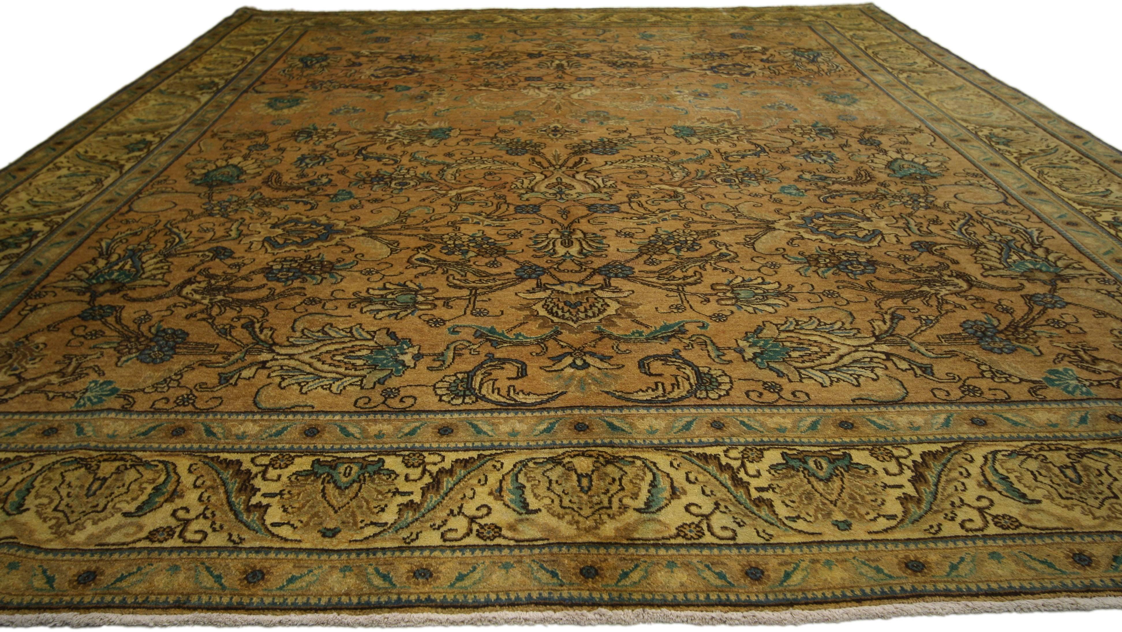 Hand-Knotted Vintage Persian Tabriz Rug with Traditional Style For Sale