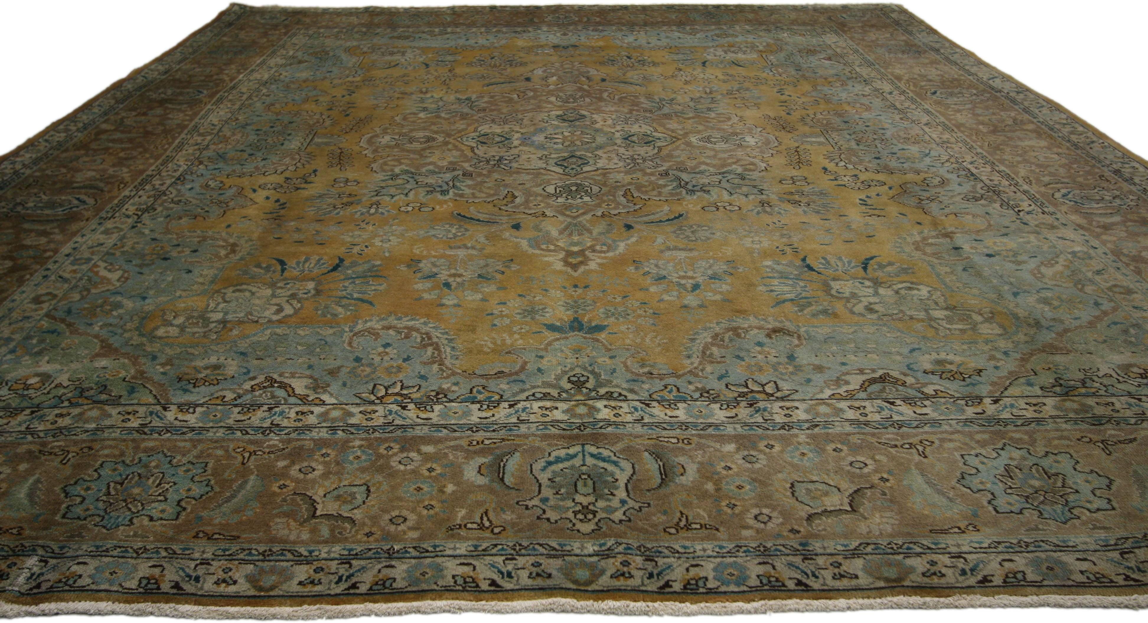Hand-Knotted Vintage Persian Tabriz Rug with Traditional Style