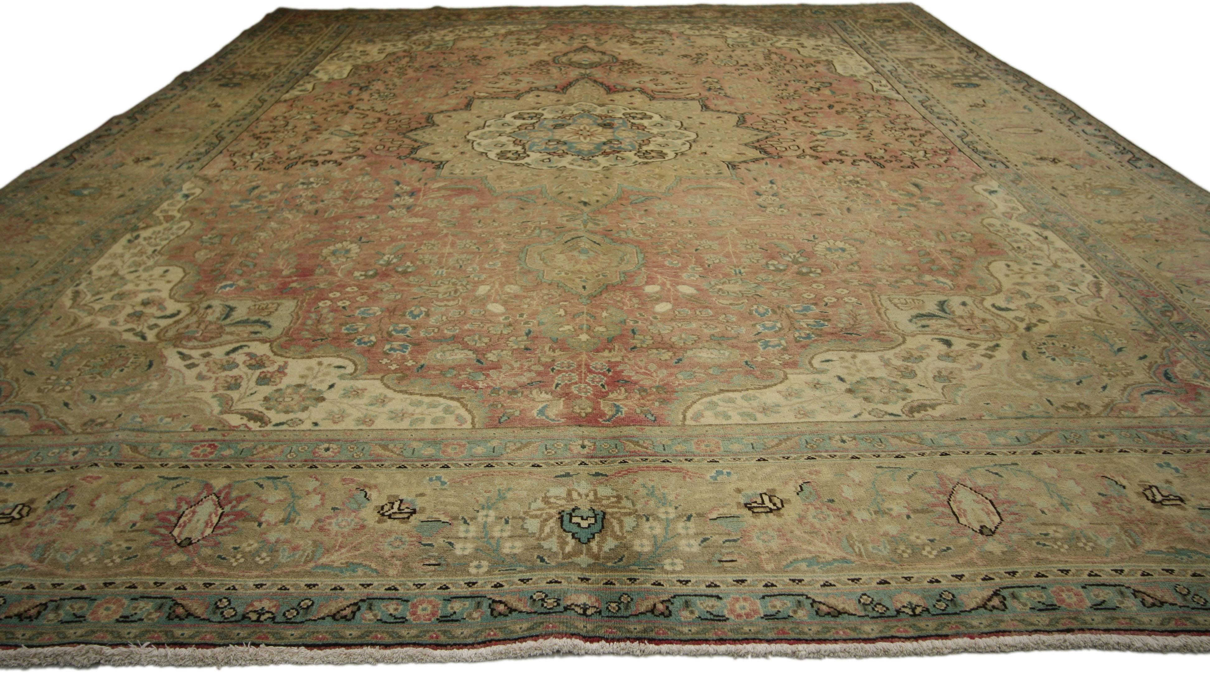 Hand-Knotted Vintage Persian Tabriz Rug with Traditional Style For Sale