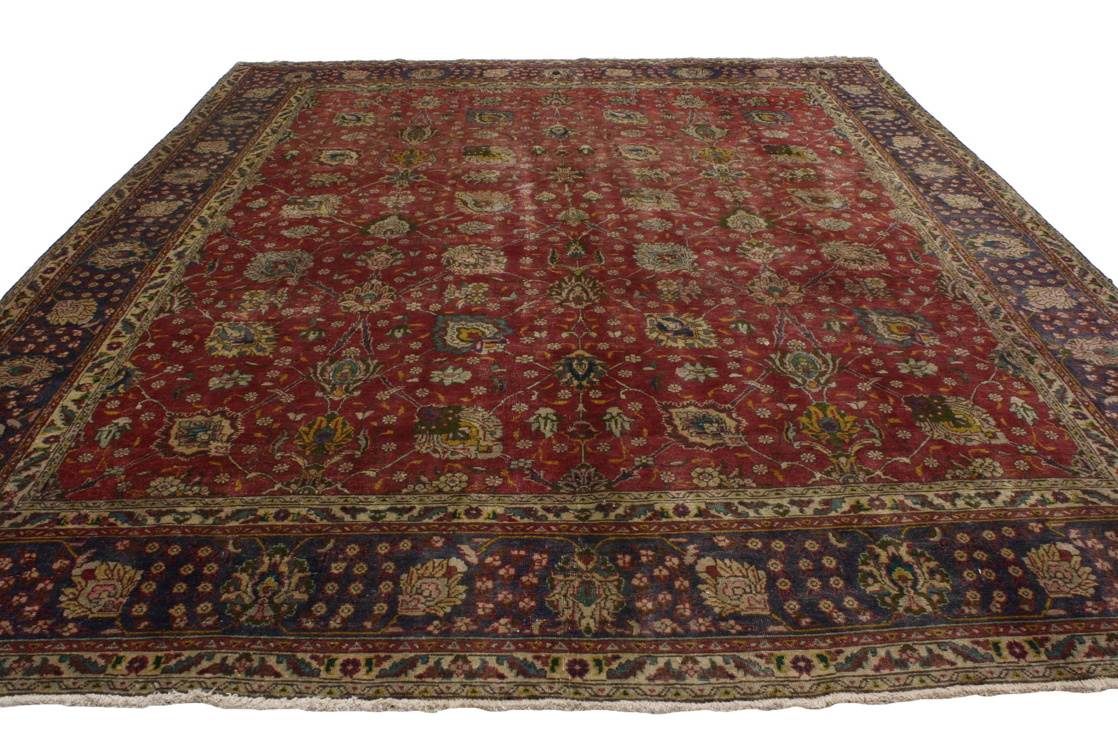 Vintage Persian Tabriz Area Rug with Traditional Colonial and Federal Style For Sale 1