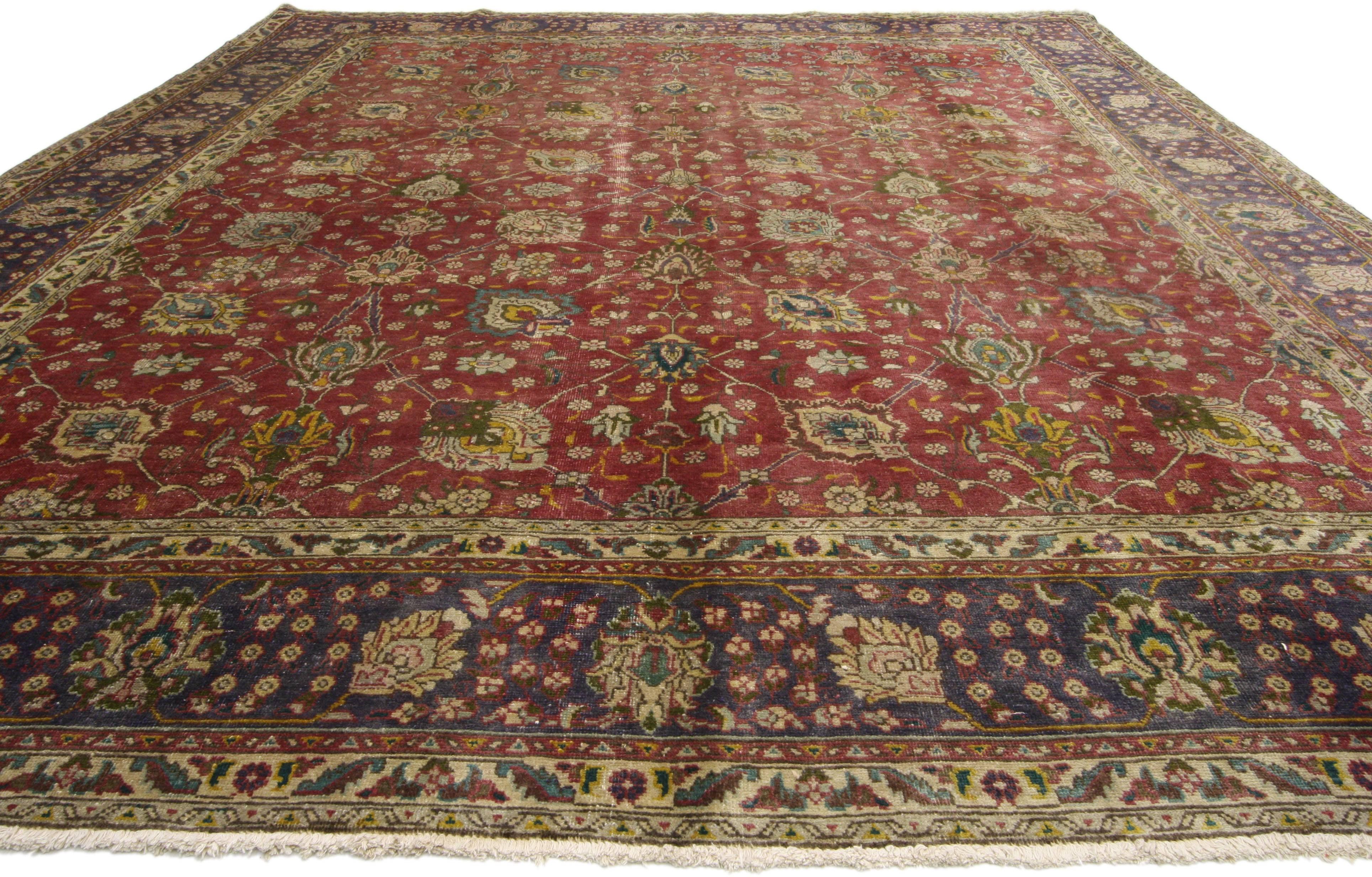 Hand-Knotted Vintage Persian Tabriz Area Rug with Traditional Colonial and Federal Style For Sale