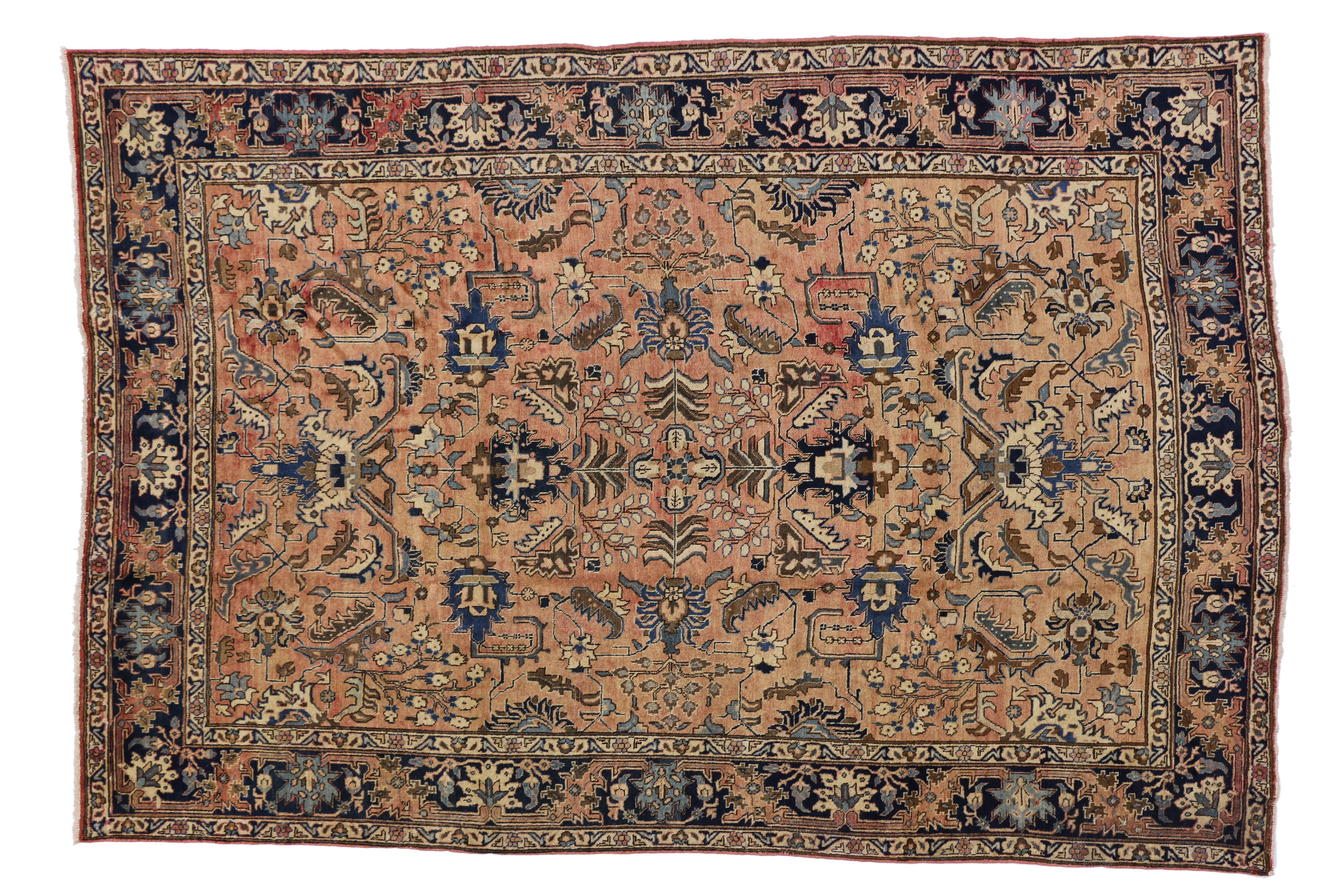 Vintage Persian Tabriz Rug with Traditional Style 1