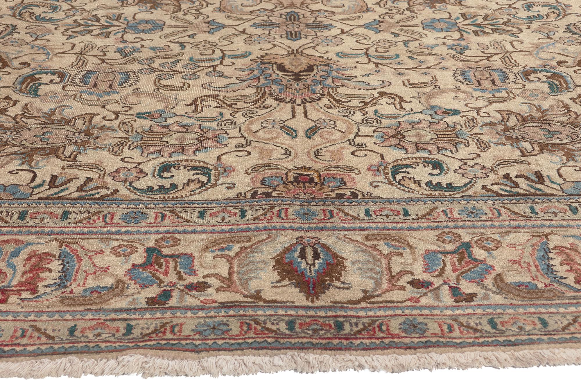 Hand-Knotted Vintage Persian Tabriz Rug, Low-Key Luxury Meets Belgian Style For Sale