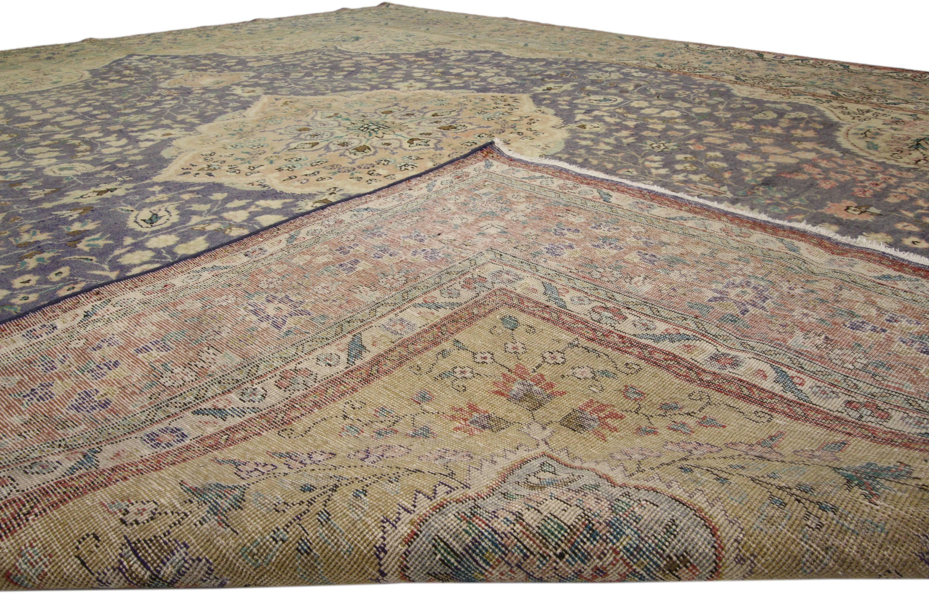 Vintage Persian Tabriz Rug with European Cottage Style In Good Condition For Sale In Dallas, TX