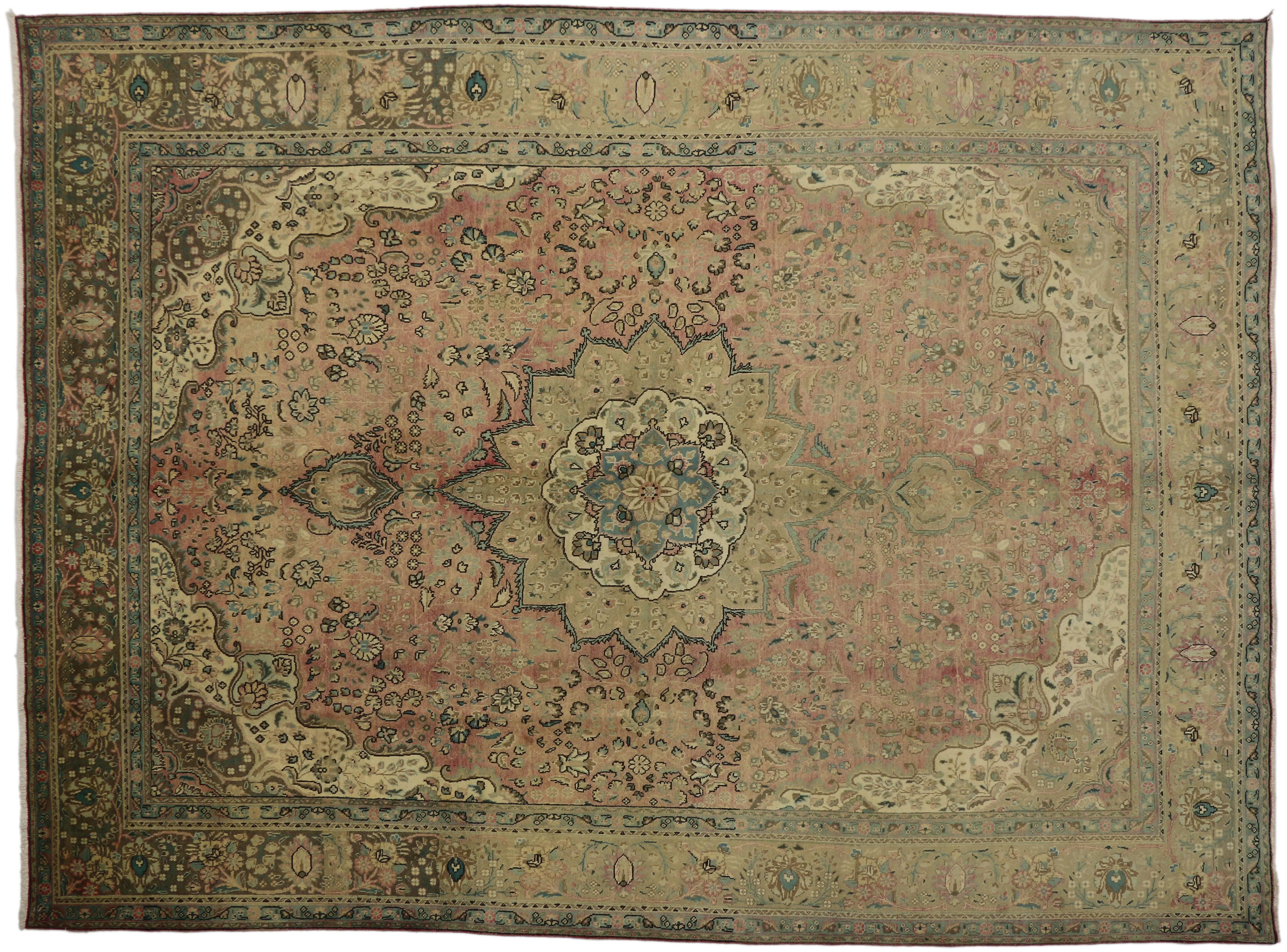 20th Century Vintage Persian Tabriz Rug with Traditional Style For Sale