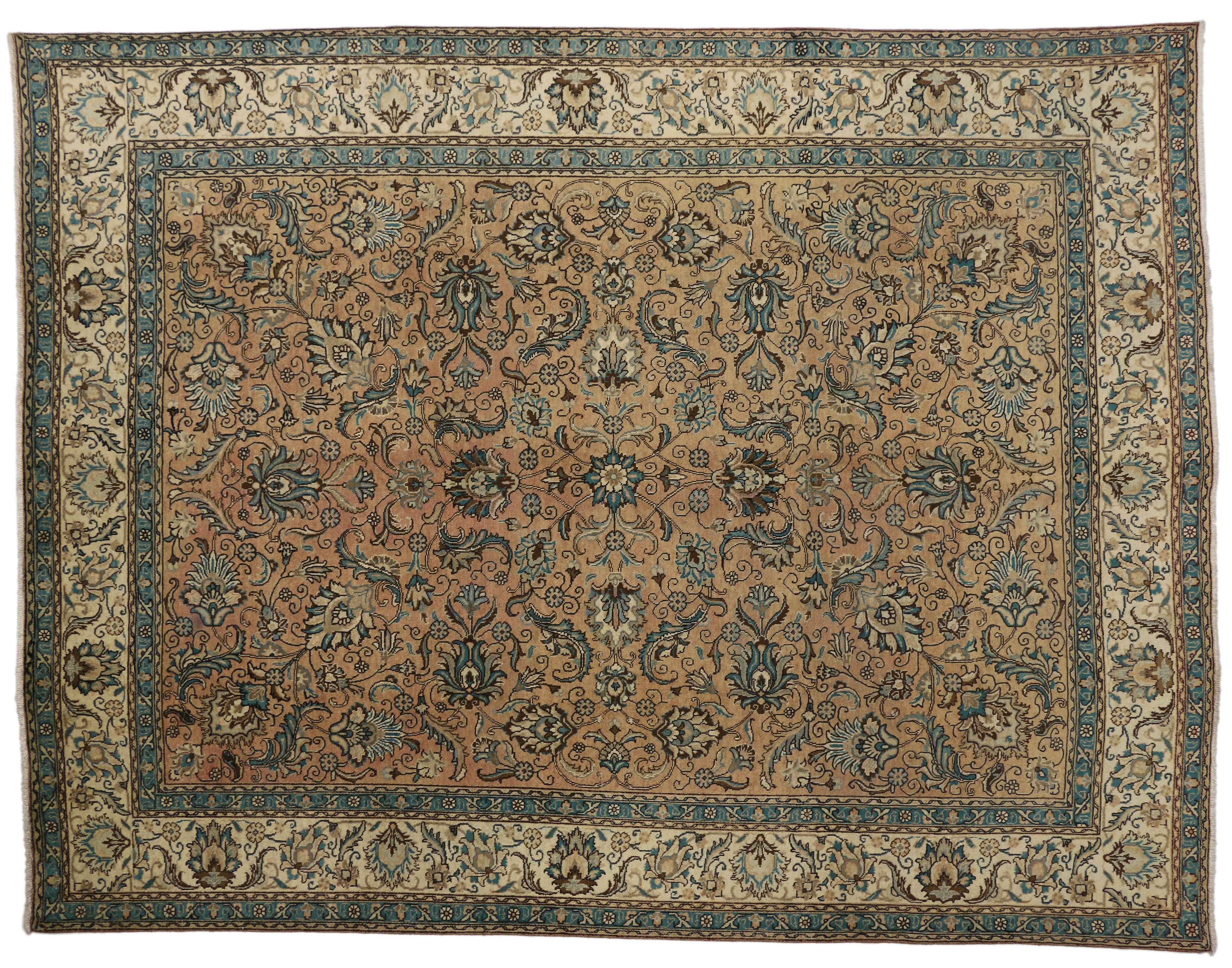 20th Century Vintage Persian Tabriz Rug with Rustic Georgian Style For Sale
