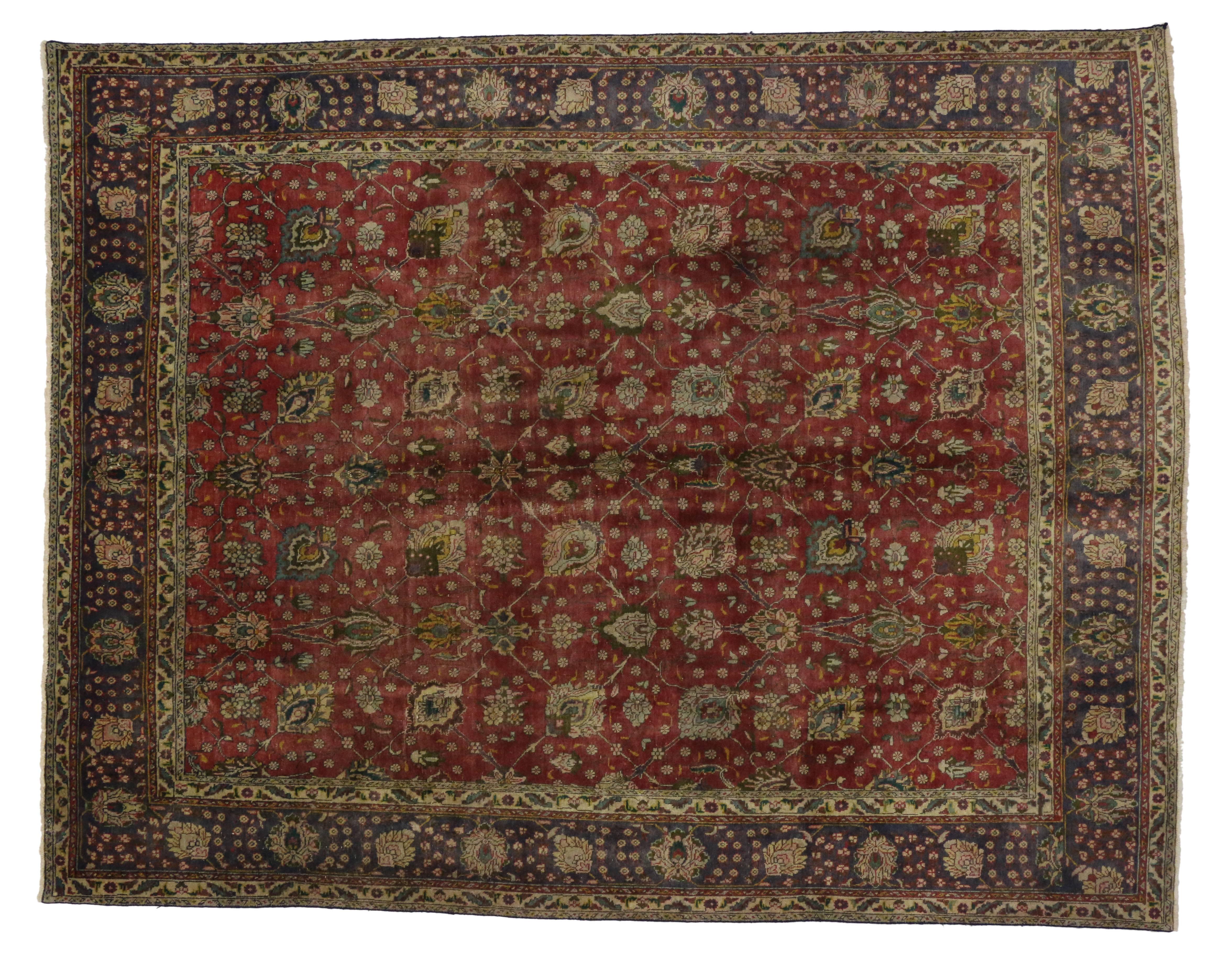 Vintage Persian Tabriz Area Rug with Traditional Colonial and Federal Style For Sale 3