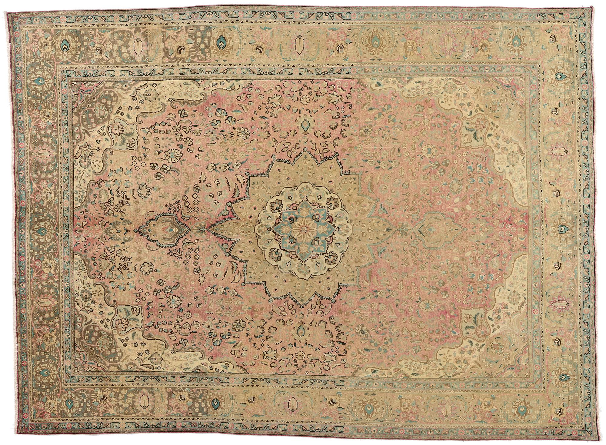 Tappeto persiano Tabriz vintage con stile tradizionale in vendita 4