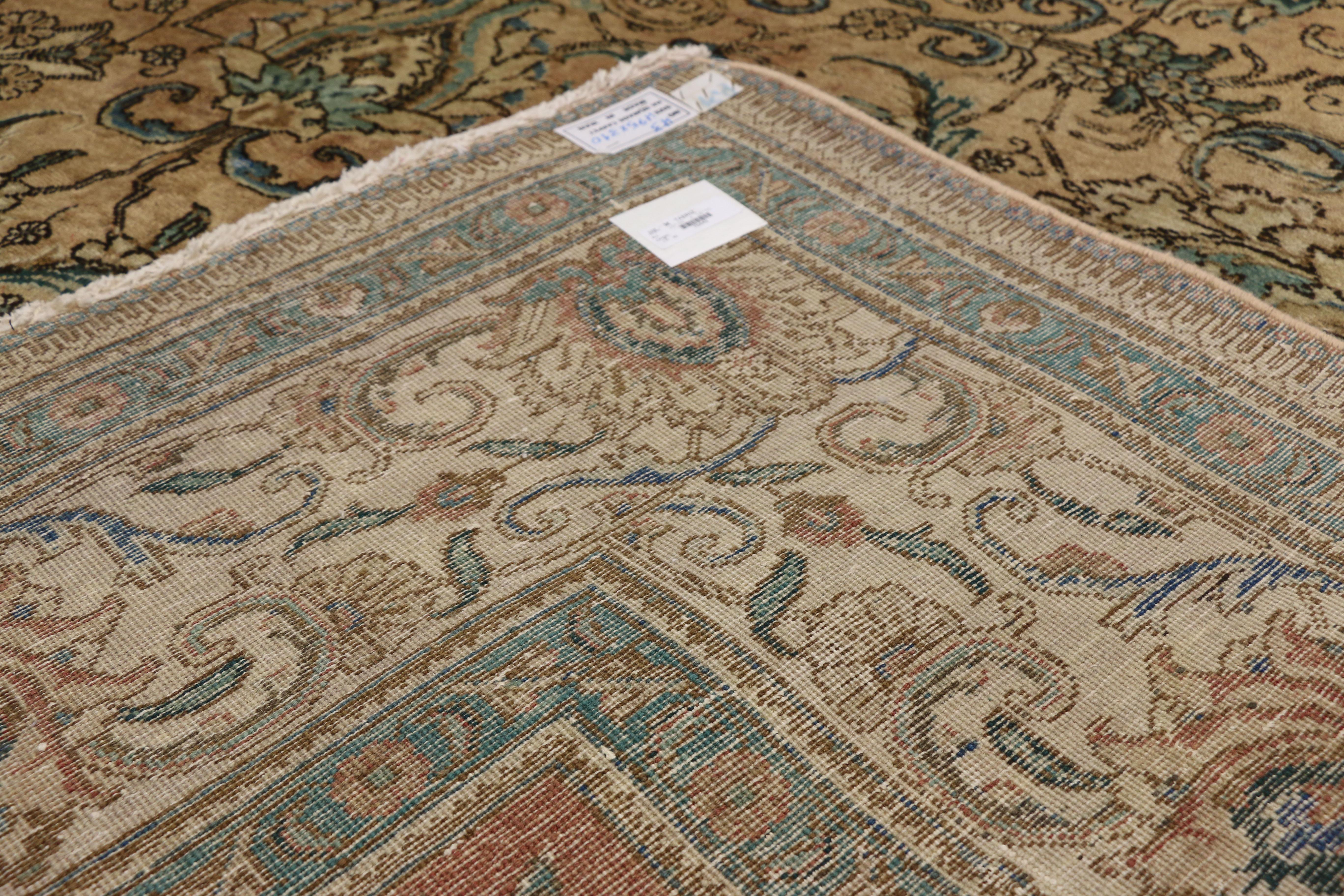 Hand-Knotted Vintage Persian Tabriz Rug with Romantic Georgian Style