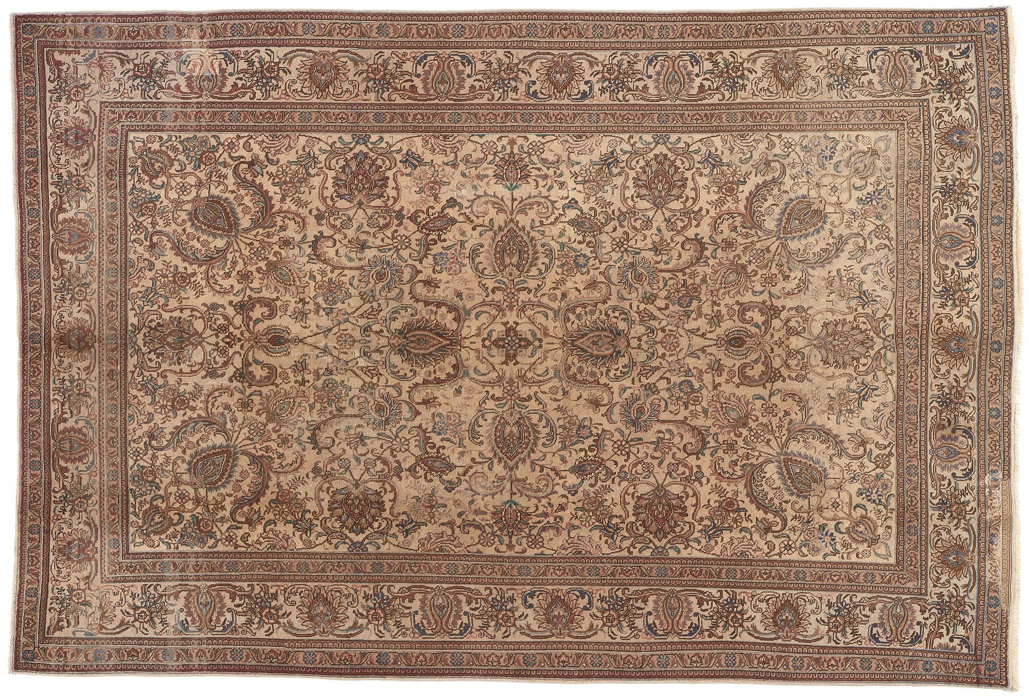 Vintage Persian Tabriz Rug, Colonial Revival Meets Belgian Chic For Sale 2