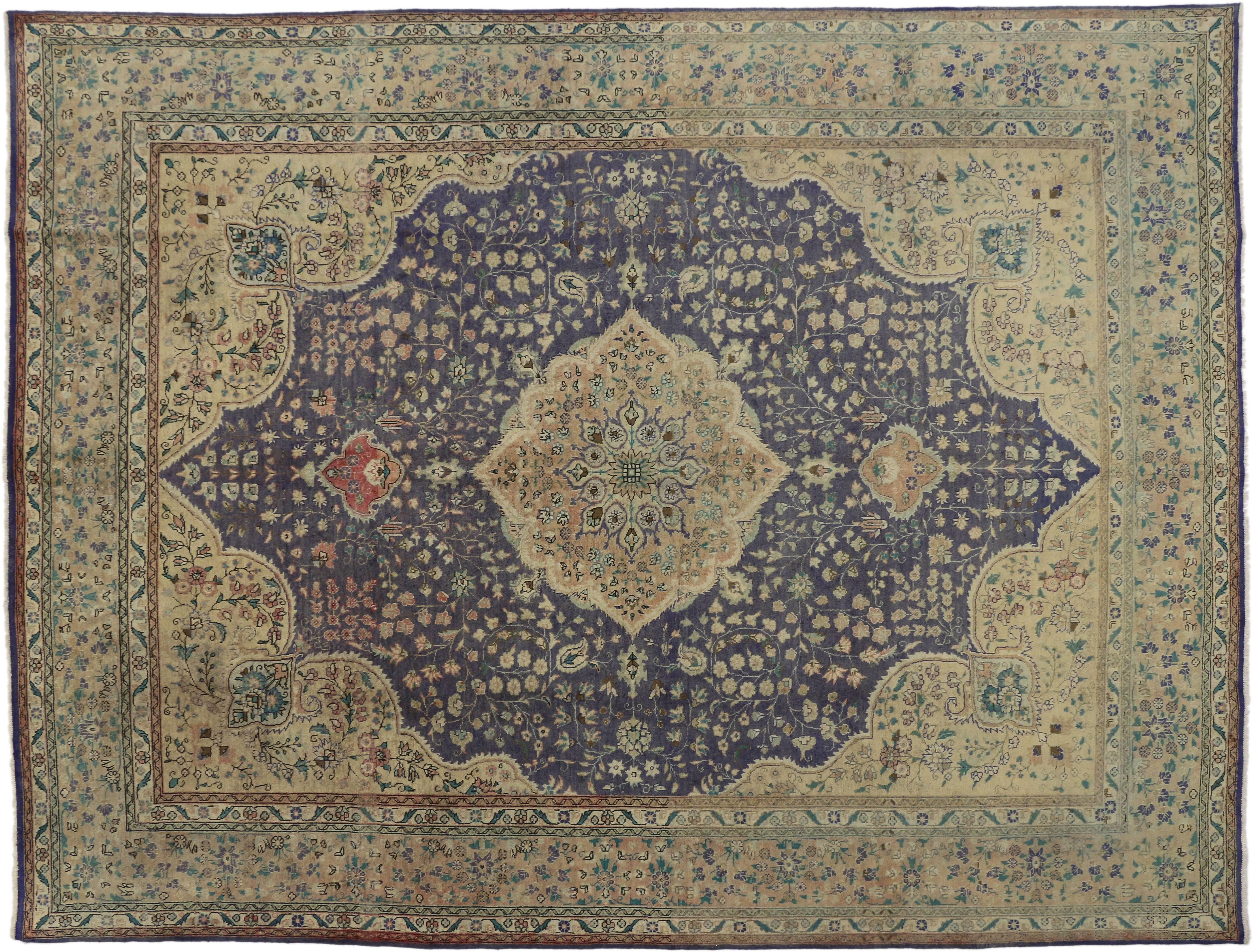20th Century Vintage Persian Tabriz Rug with European Cottage Style For Sale