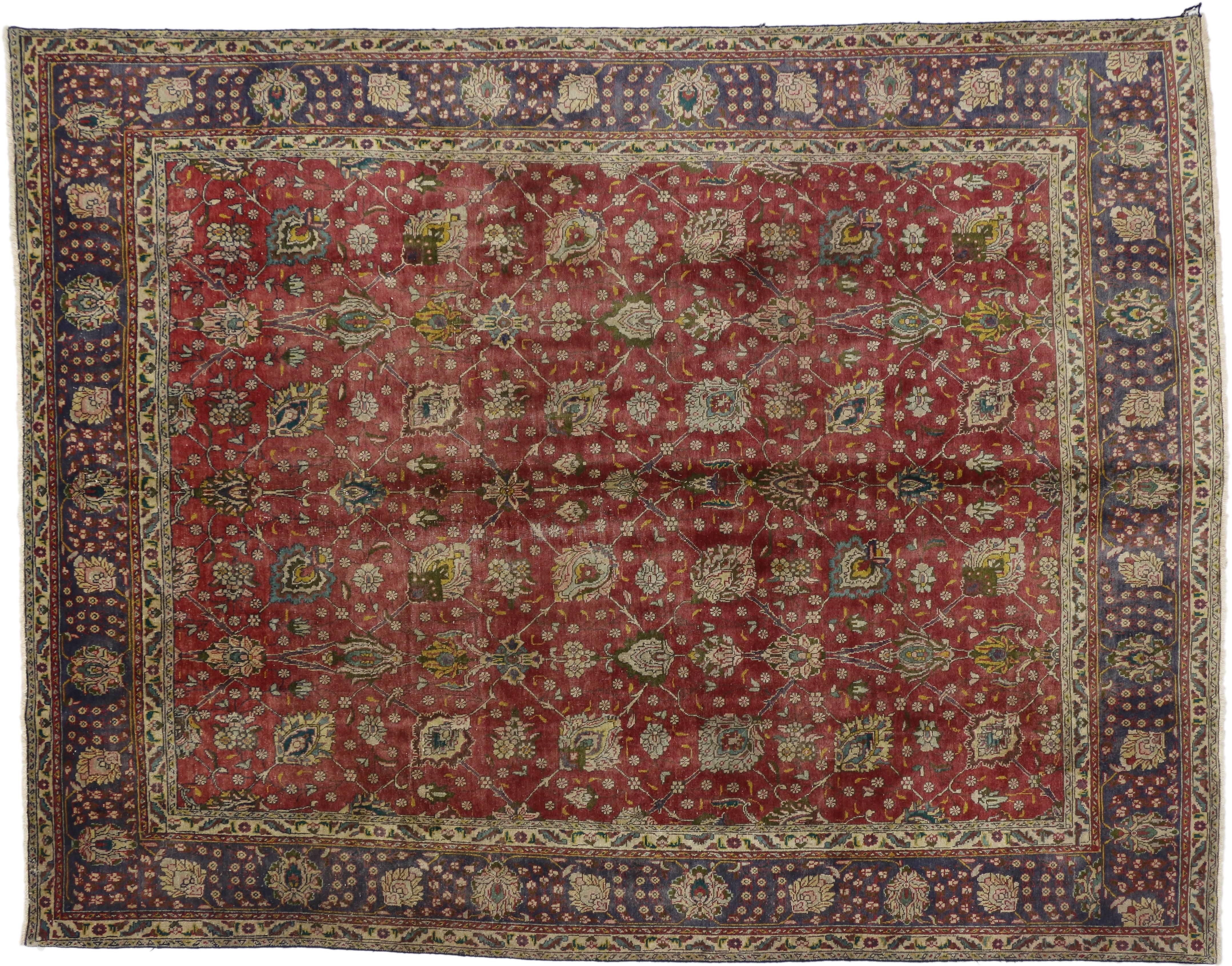 20th Century Vintage Persian Tabriz Area Rug with Traditional Colonial and Federal Style For Sale