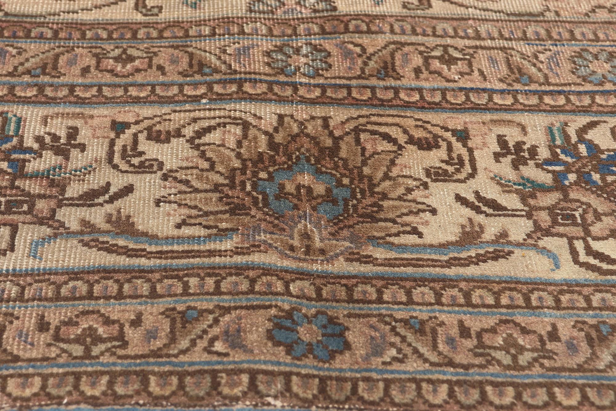 Hand-Knotted Vintage Persian Tabriz Rug, Colonial Revival Meets Belgian Chic For Sale