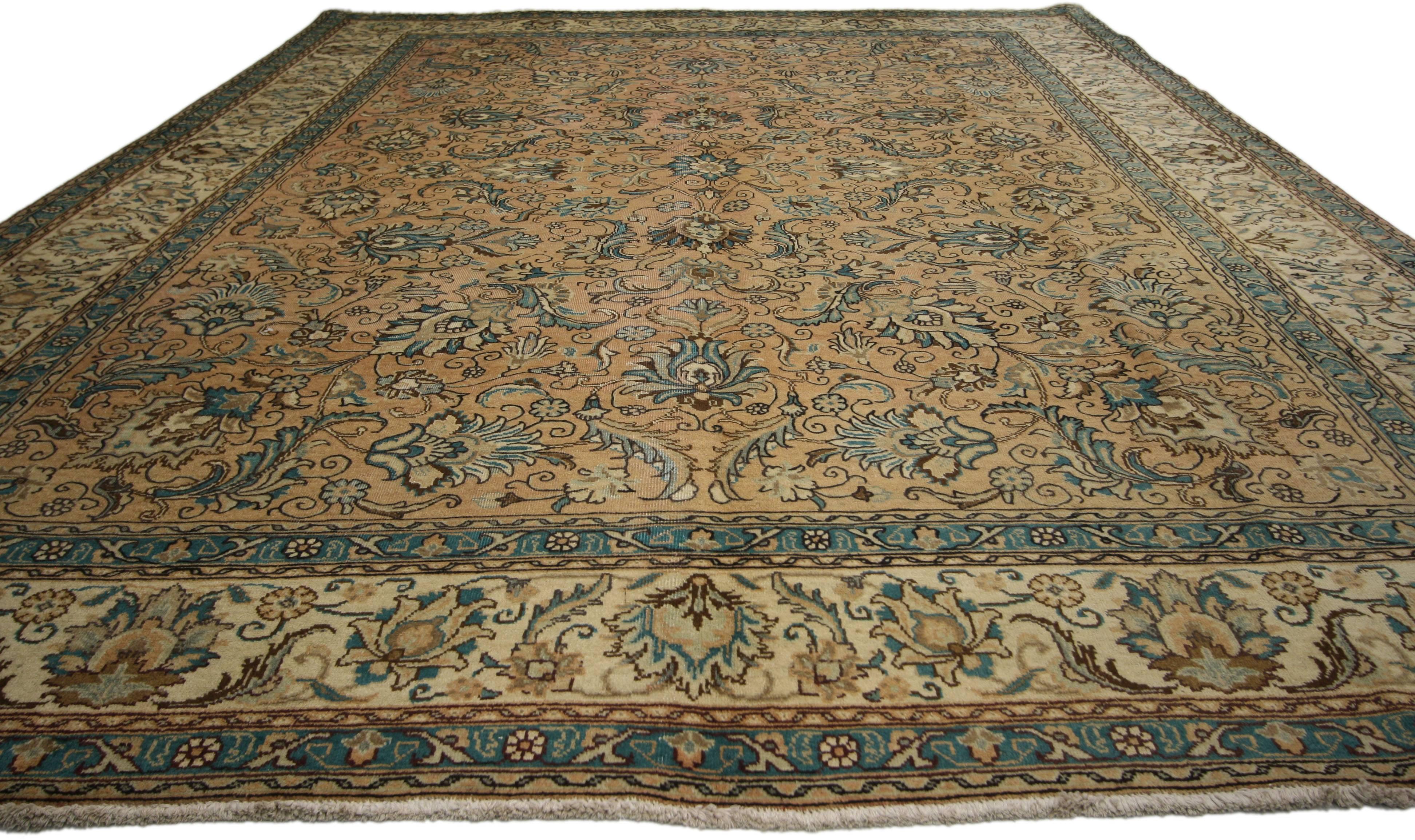Hand-Knotted Vintage Persian Tabriz Rug with Rustic Georgian Style For Sale