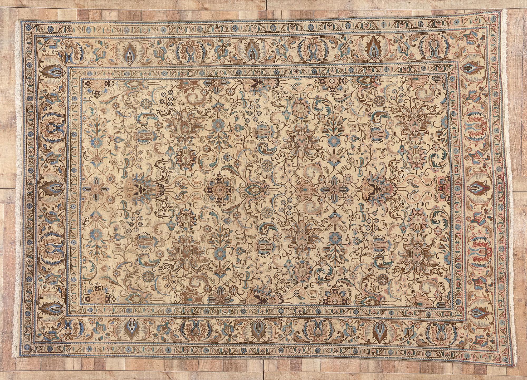 Vintage Persian Tabriz Rug, Low-Key Luxury Meets Belgian Style For Sale 2