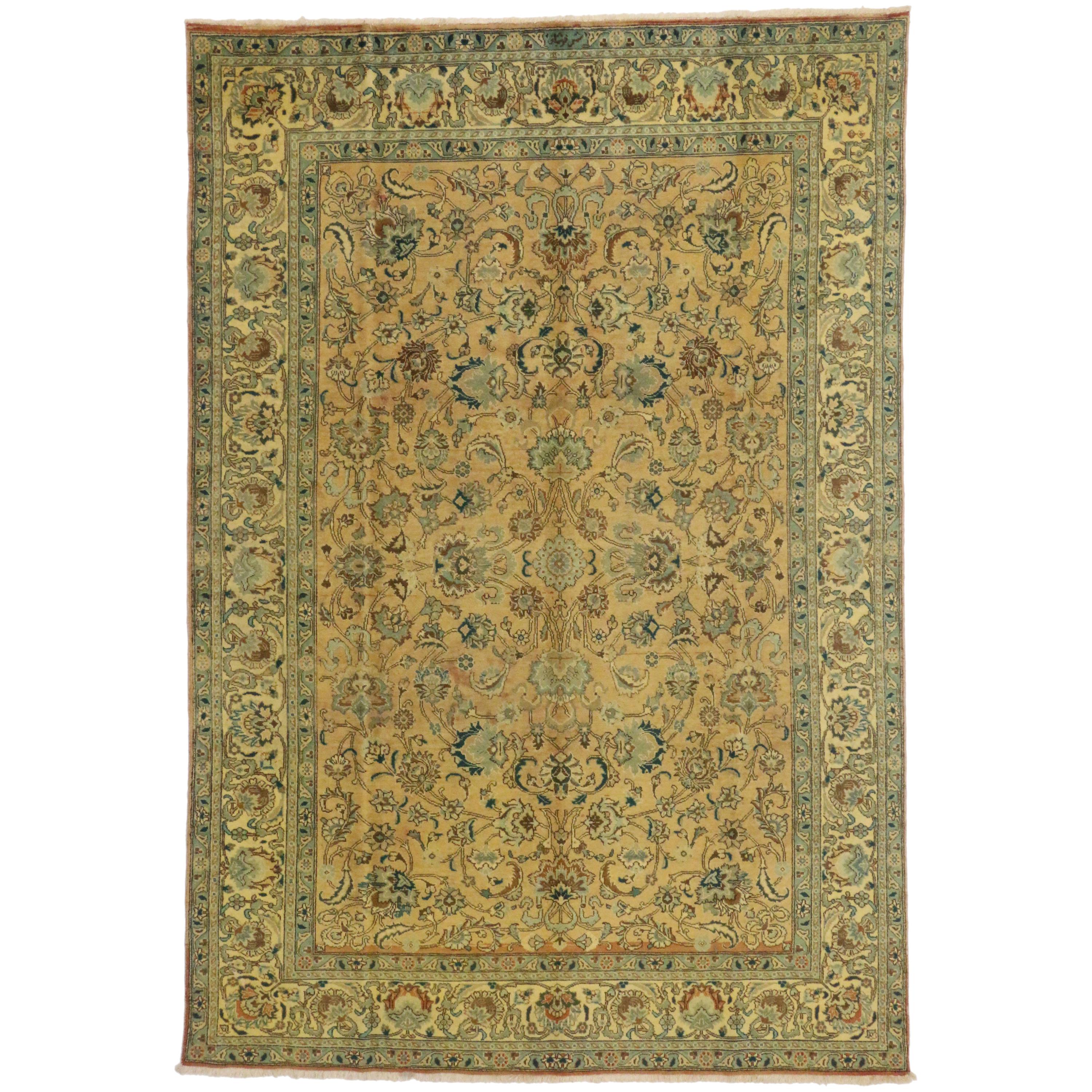 Vintage Persian Tabriz Rug with Traditional Style For Sale