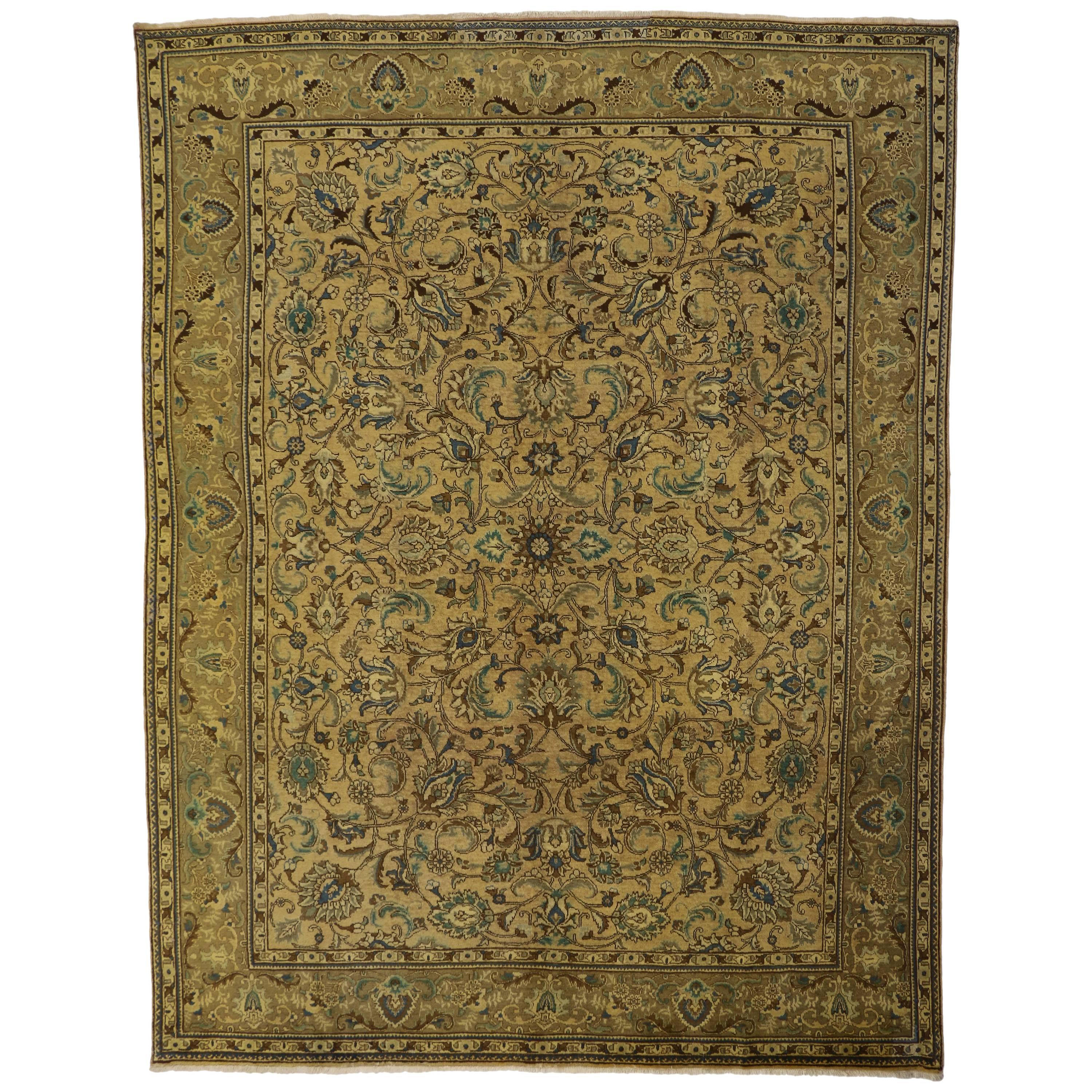 Tappeto persiano Tabriz vintage con stile tradizionale