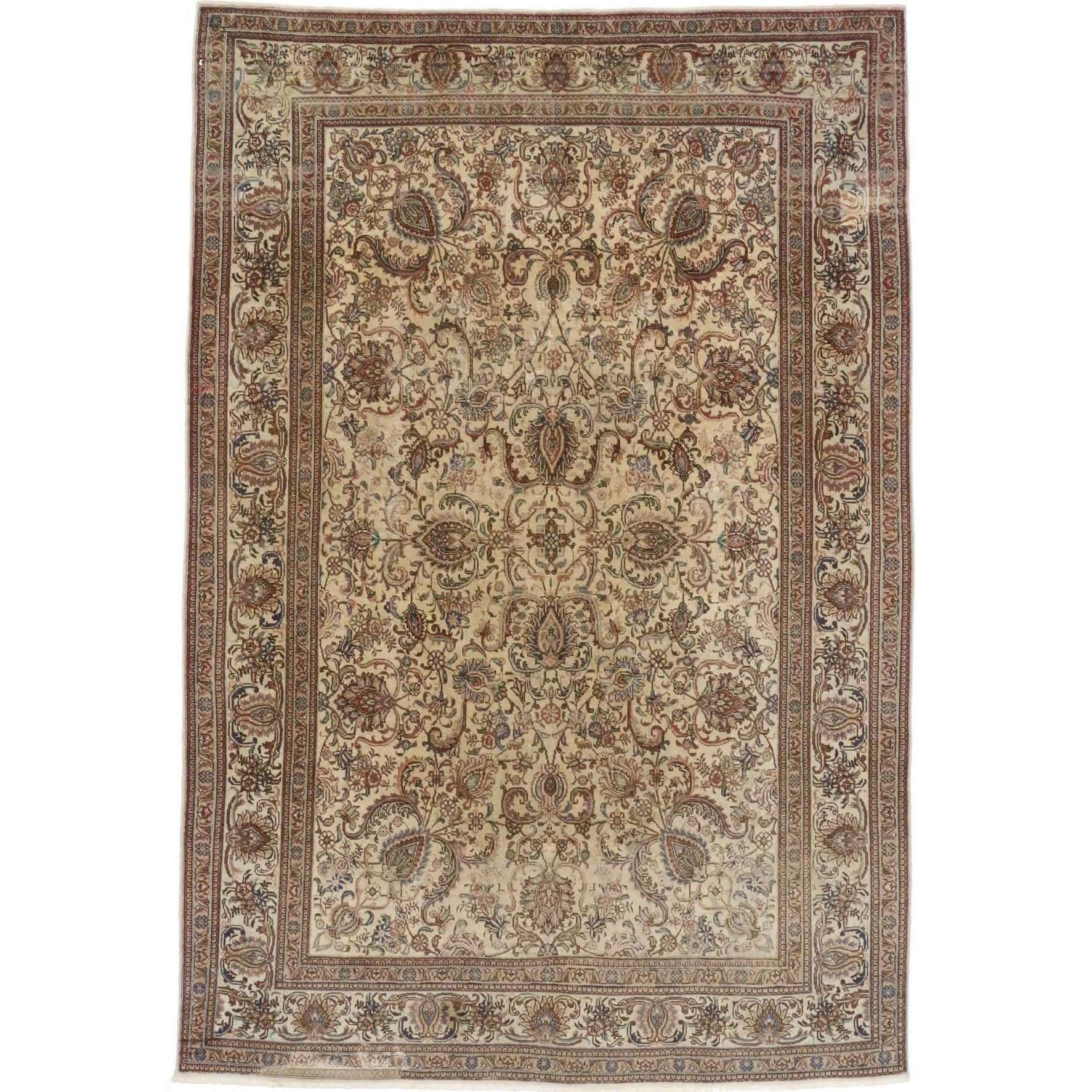 Vintage Persian Tabriz Rug with Traditional Style, Persian Square Rug