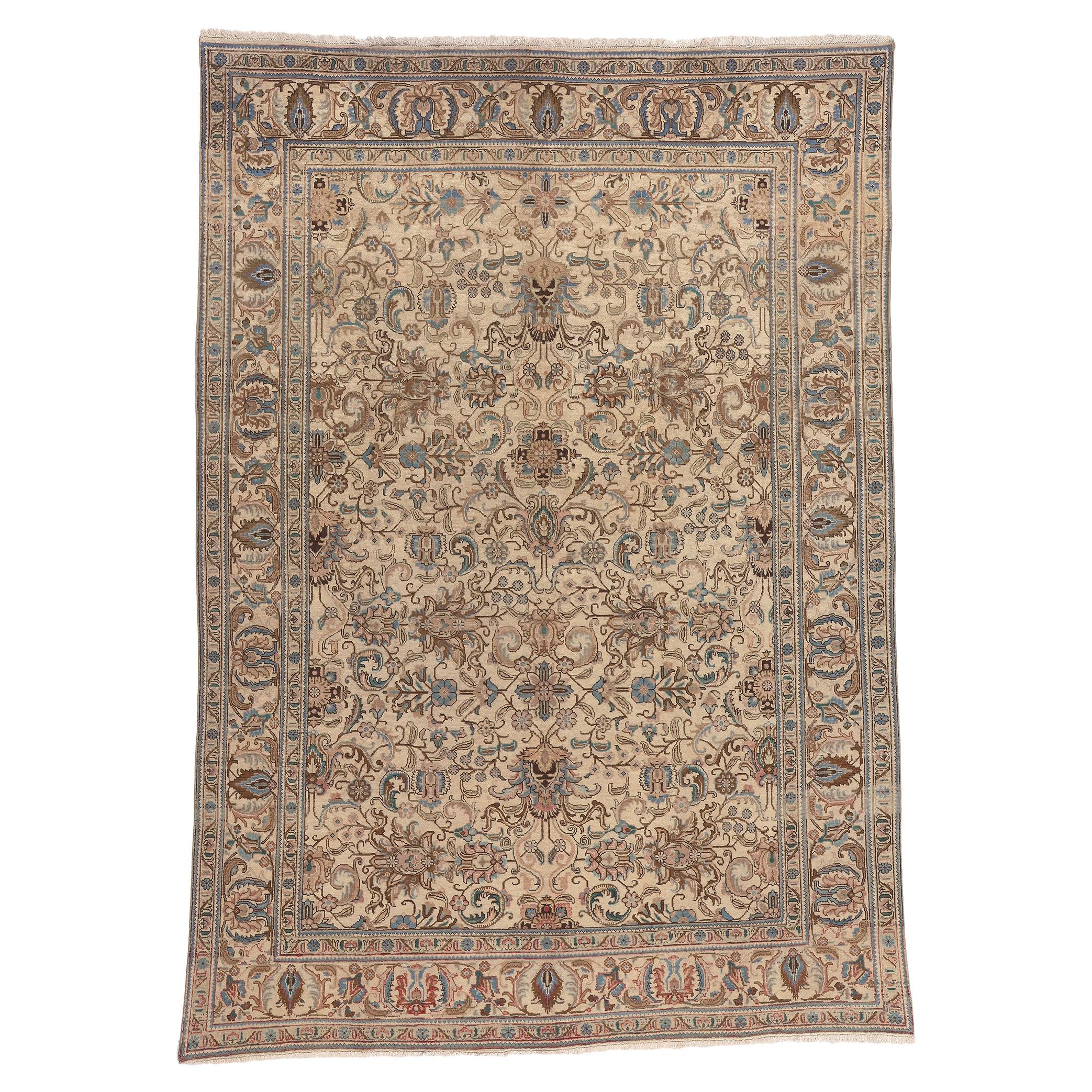 Vintage Persian Tabriz Rug, Low-Key Luxury Meets Belgian Style For Sale