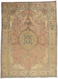Tappeto persiano Tabriz vintage con stile tradizionale