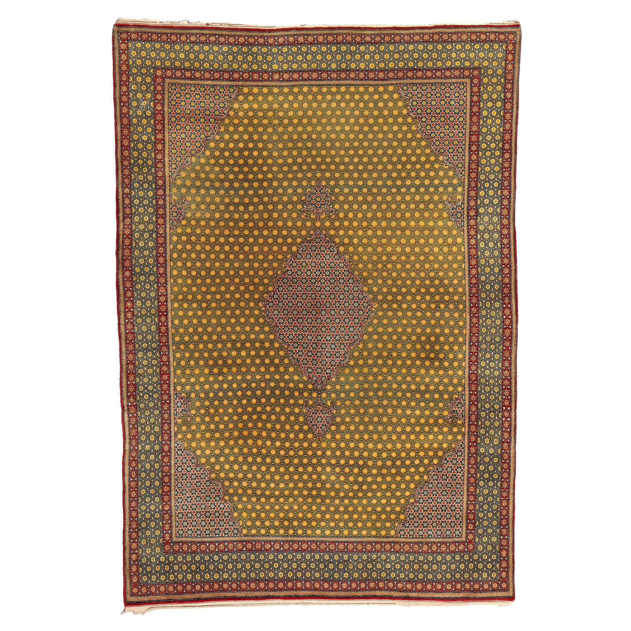 Persischer Tabriz-Teppich in Gelb und Blau im Angebot