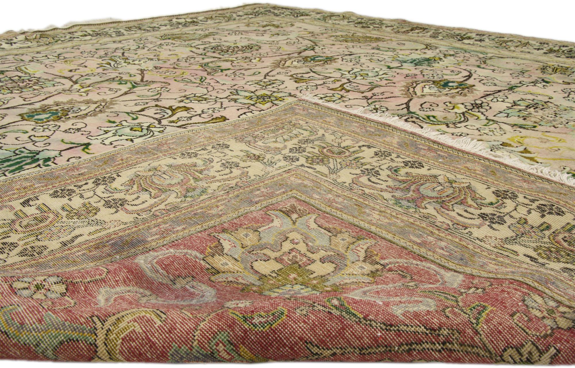 Hand-Knotted Vintage Persian Tabriz Square Area Rug with French Provincial Georgian Style