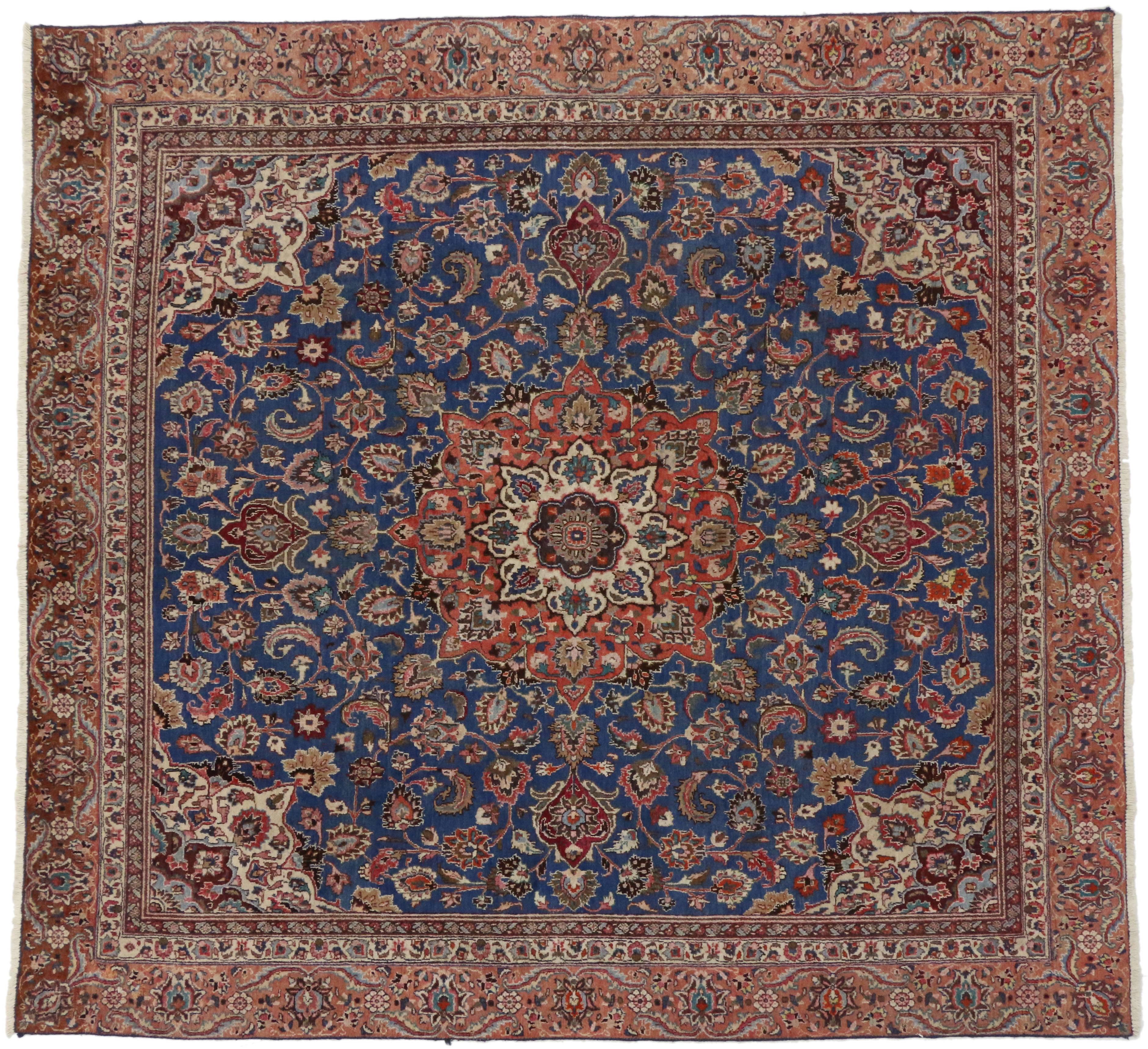20th Century Vintage Persian Tabriz Rug with Traditional Style, Square Tabriz Rug