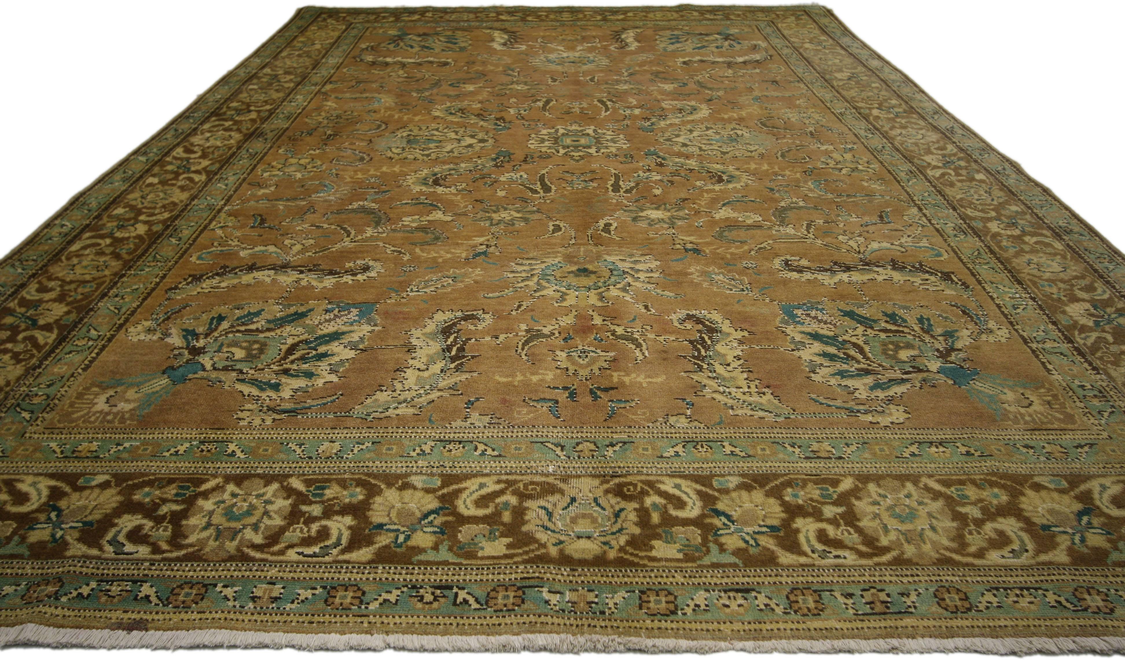 Hand-Knotted Vintage Persian Tabriz Rug with Traditional Style, Persian Gallery Rug For Sale