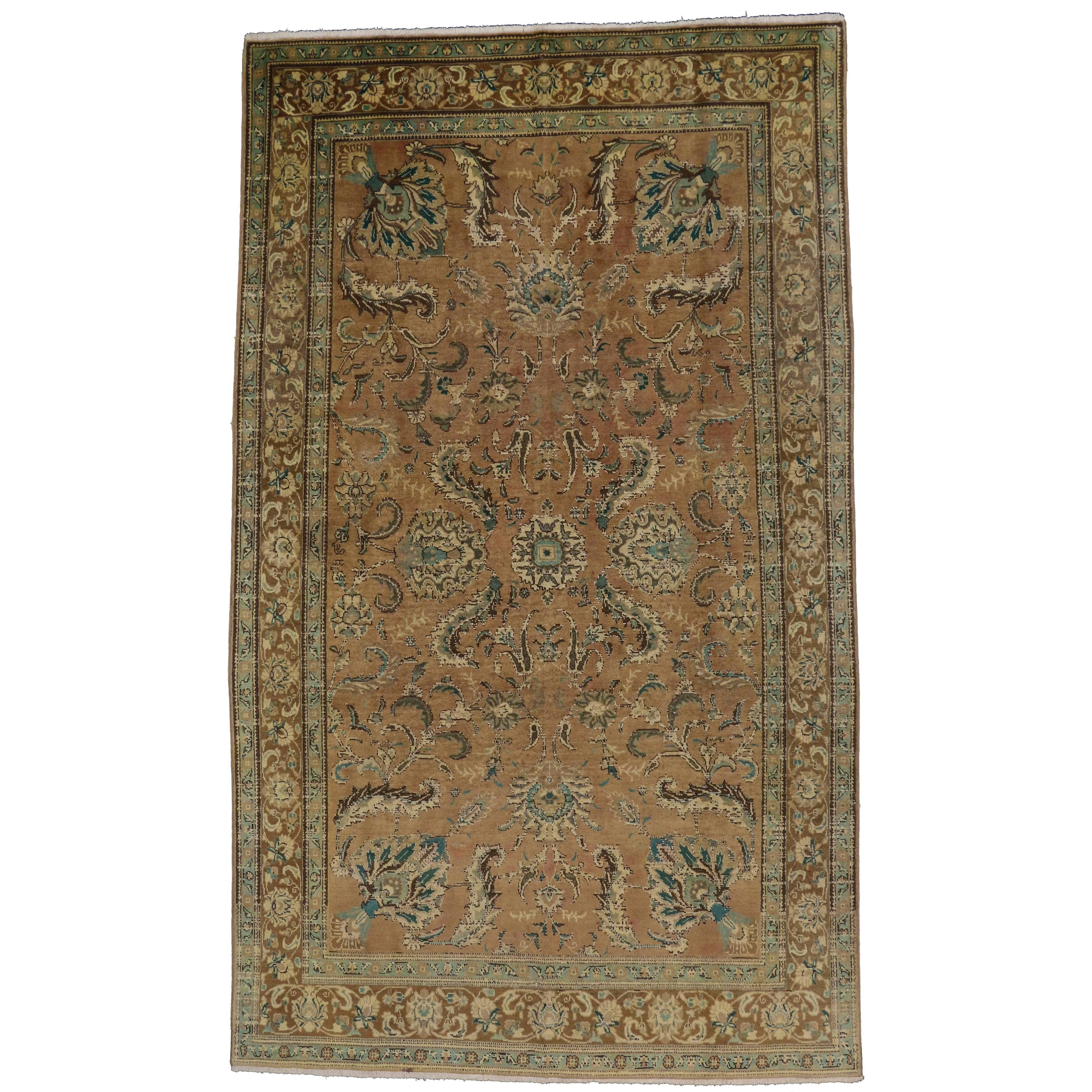 Vintage Persian Tabriz Rug with Traditional Style, Persian Gallery Rug For Sale