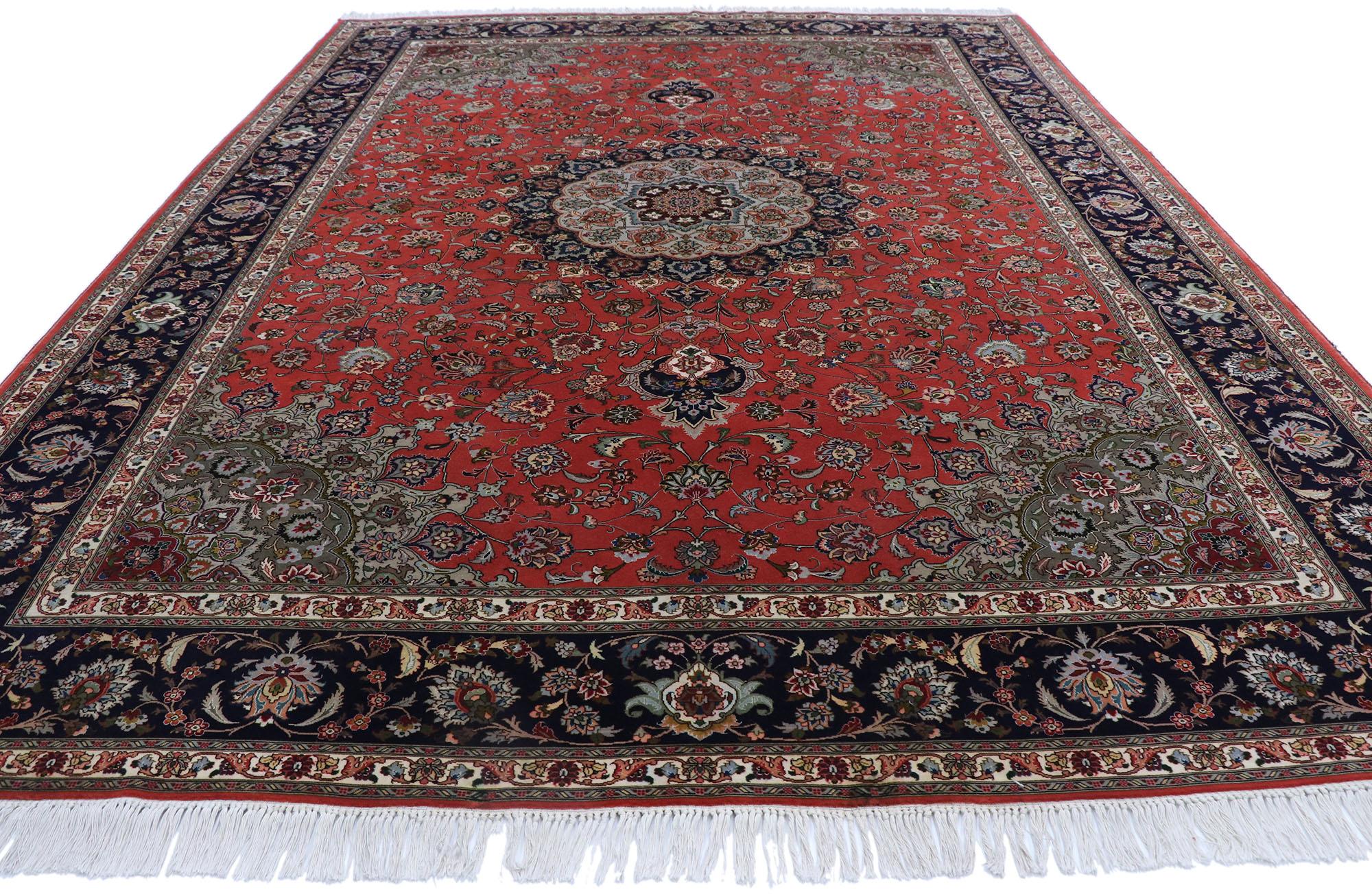 Hand-Knotted Vintage Persian Tabriz Rug with Victorian English Manor Style For Sale