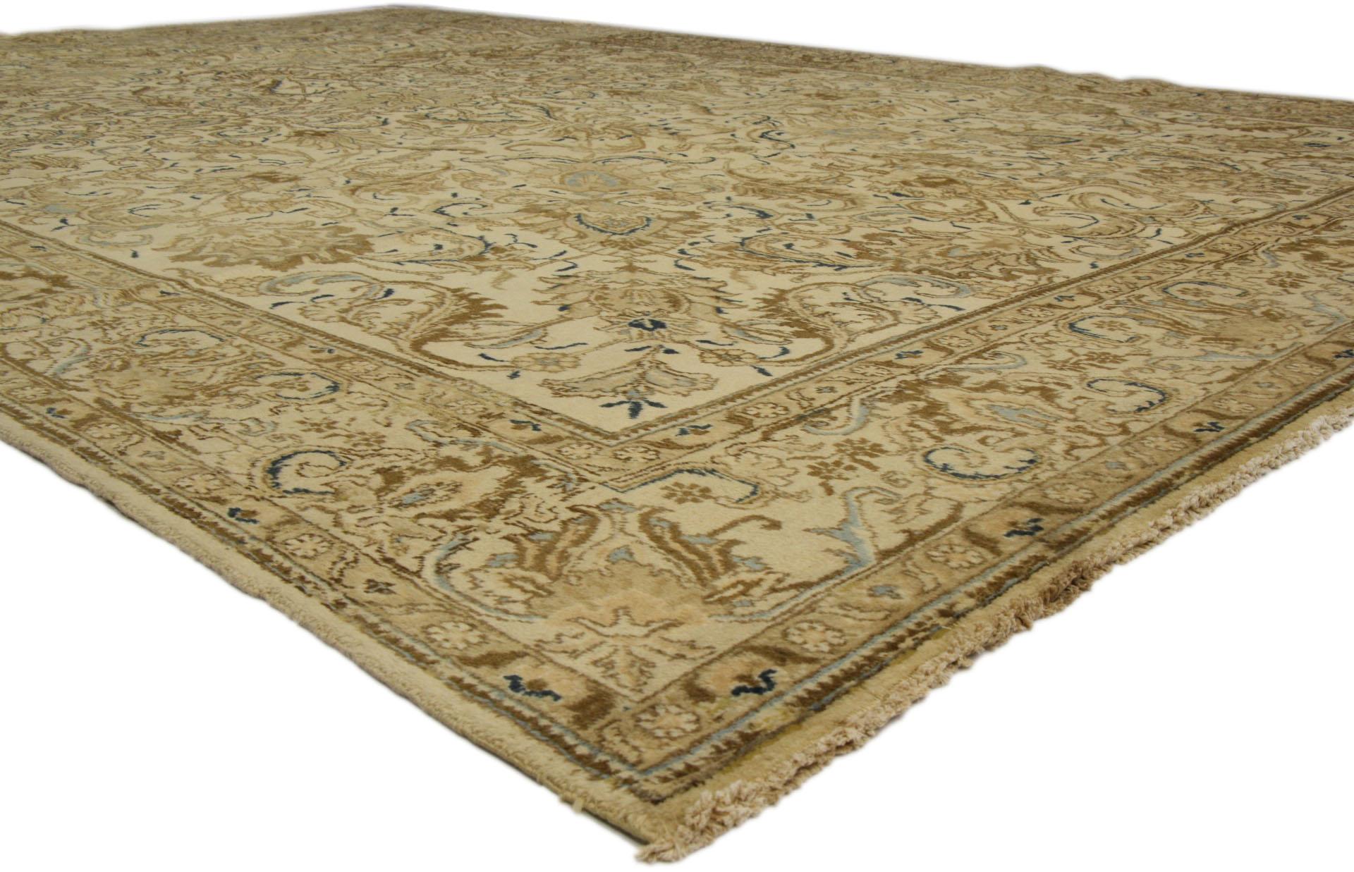 Hand-Knotted Vintage Persian Tabriz Rug with Victorian Style and Light Colors For Sale
