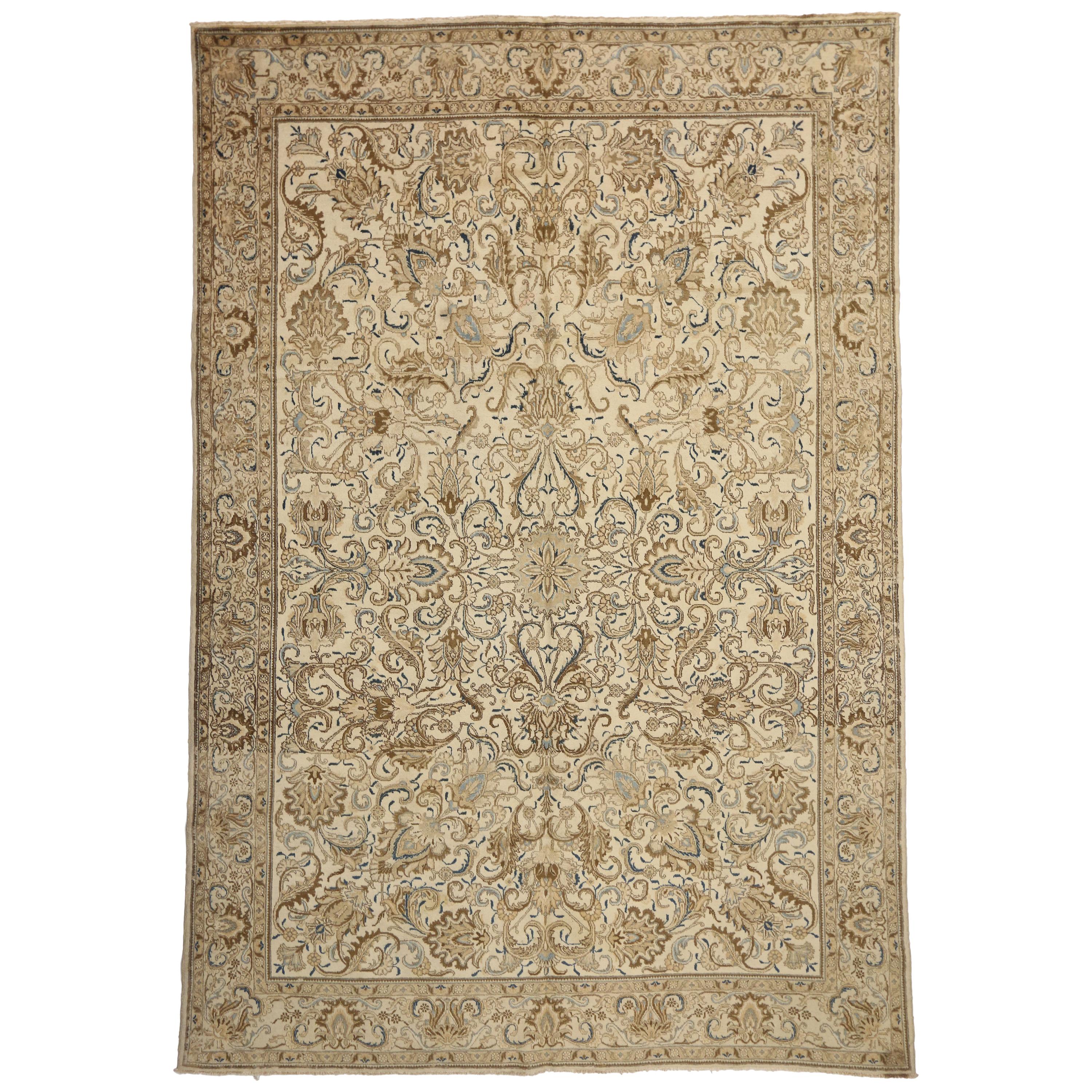 Vintage Persian Tabriz Rug with Victorian Style and Light Colors