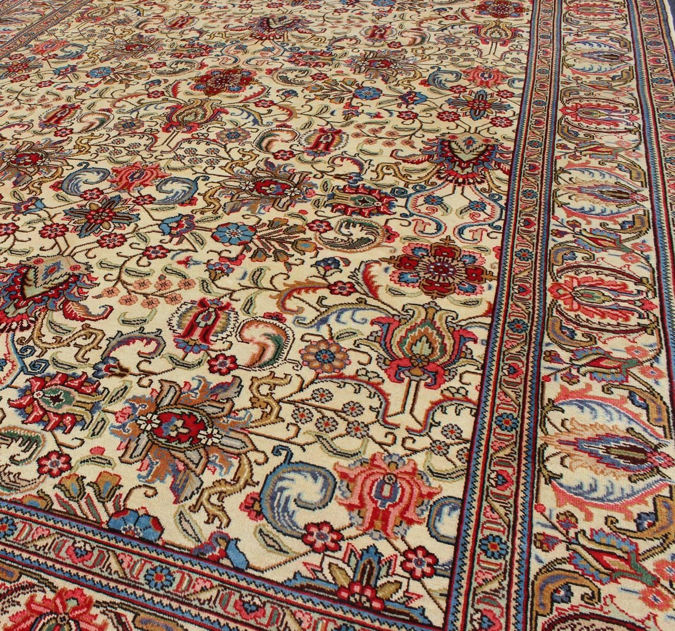 Vintage Persian Tabriz Rug with Vivid, Traditional Colors and All-Over Design For Sale 3
